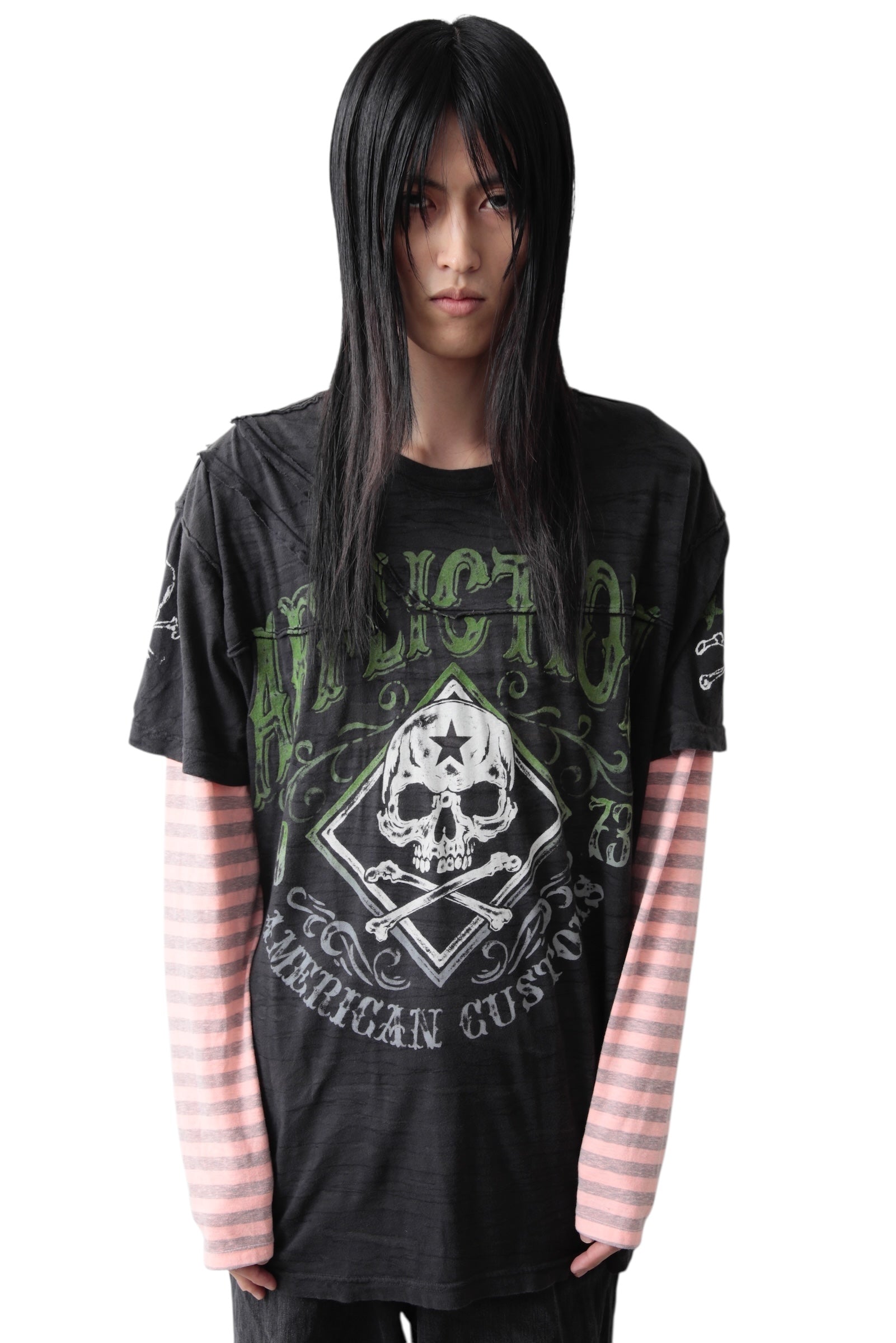 BORDER SLEEVE DOCKING SKULL T-SHIRT