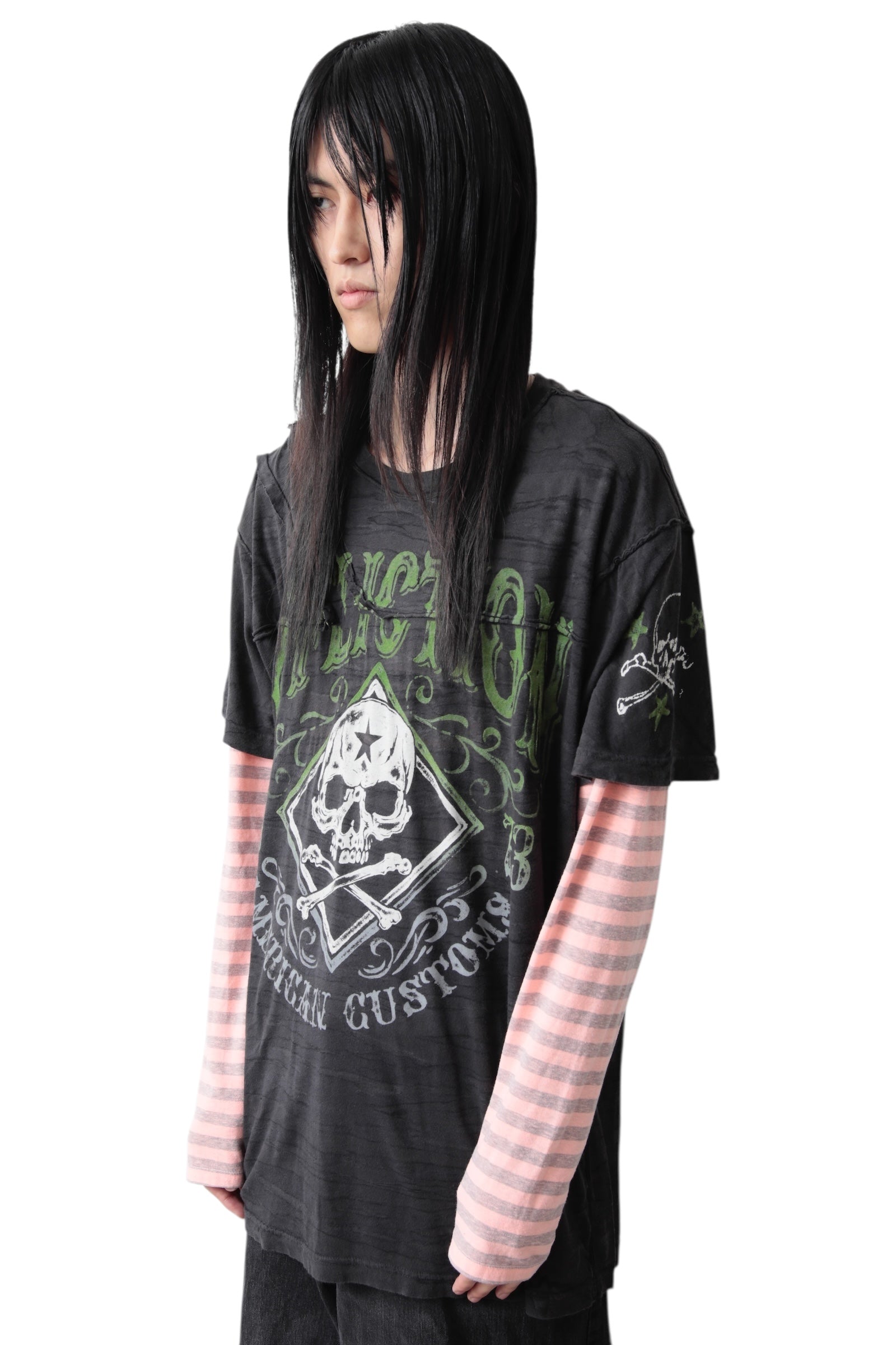 BORDER SLEEVE DOCKING SKULL T-SHIRT