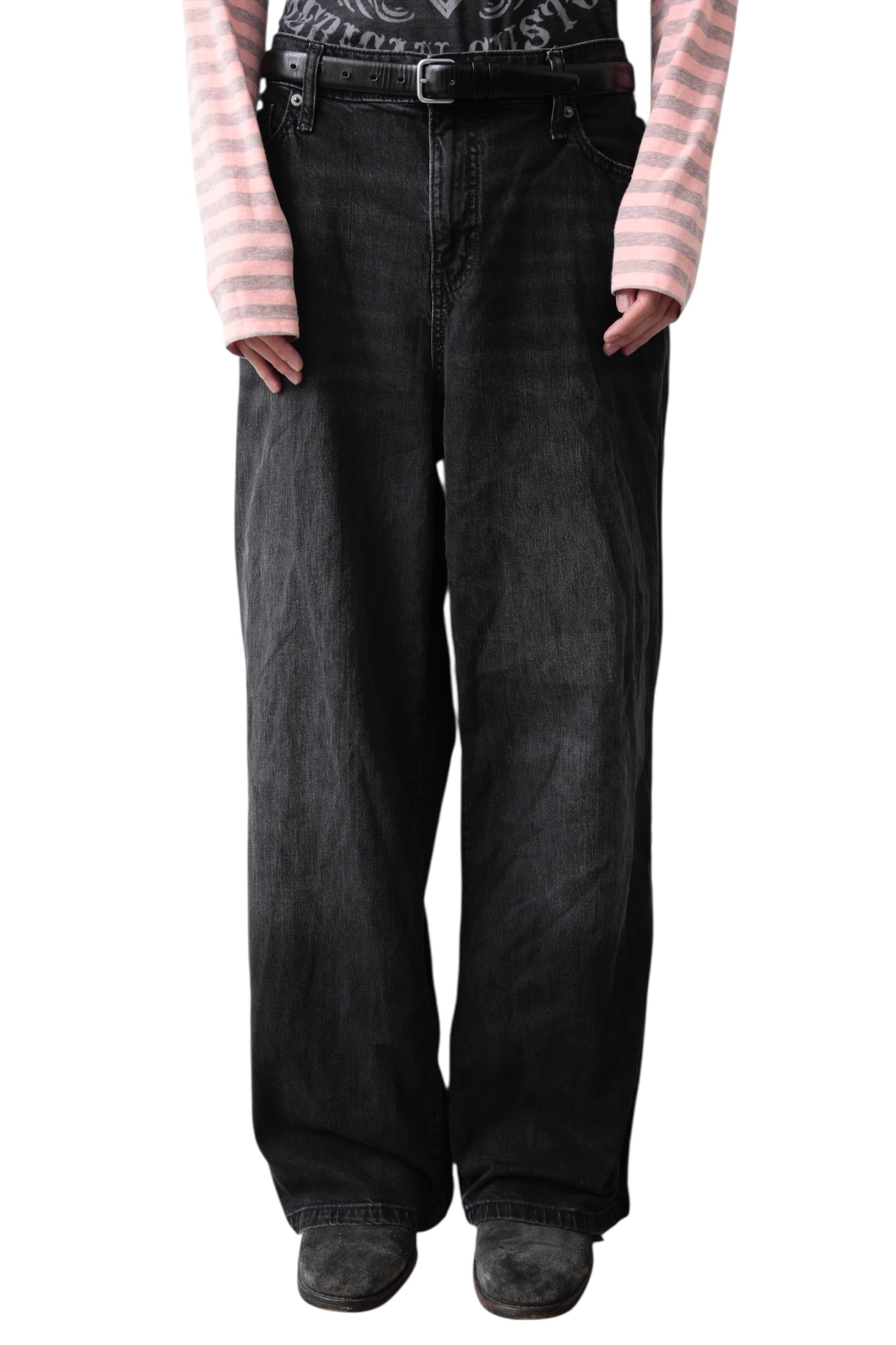 CRUSHED BLACK BAGGY DENIM PANTS