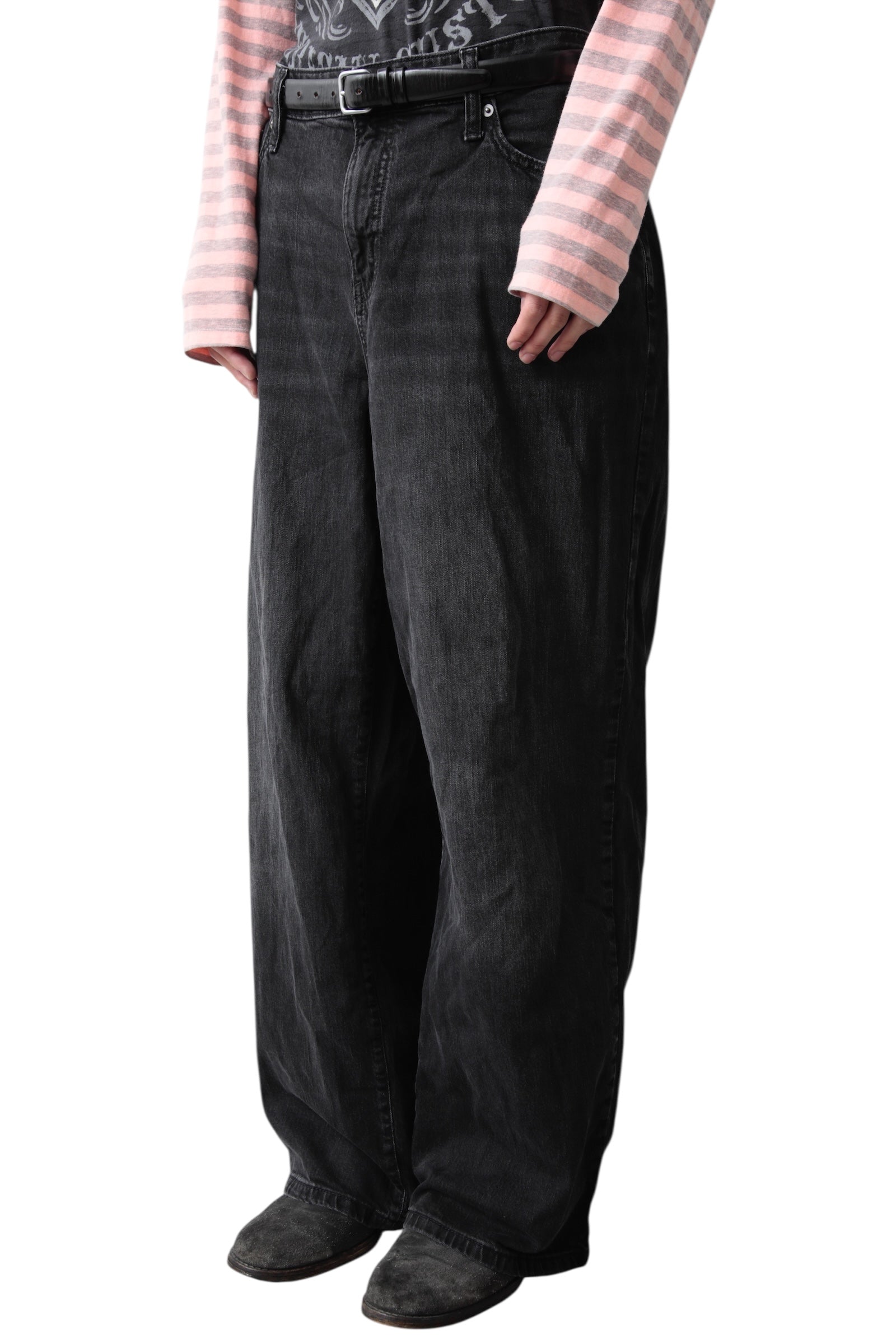 CRUSHED BLACK BAGGY DENIM PANTS