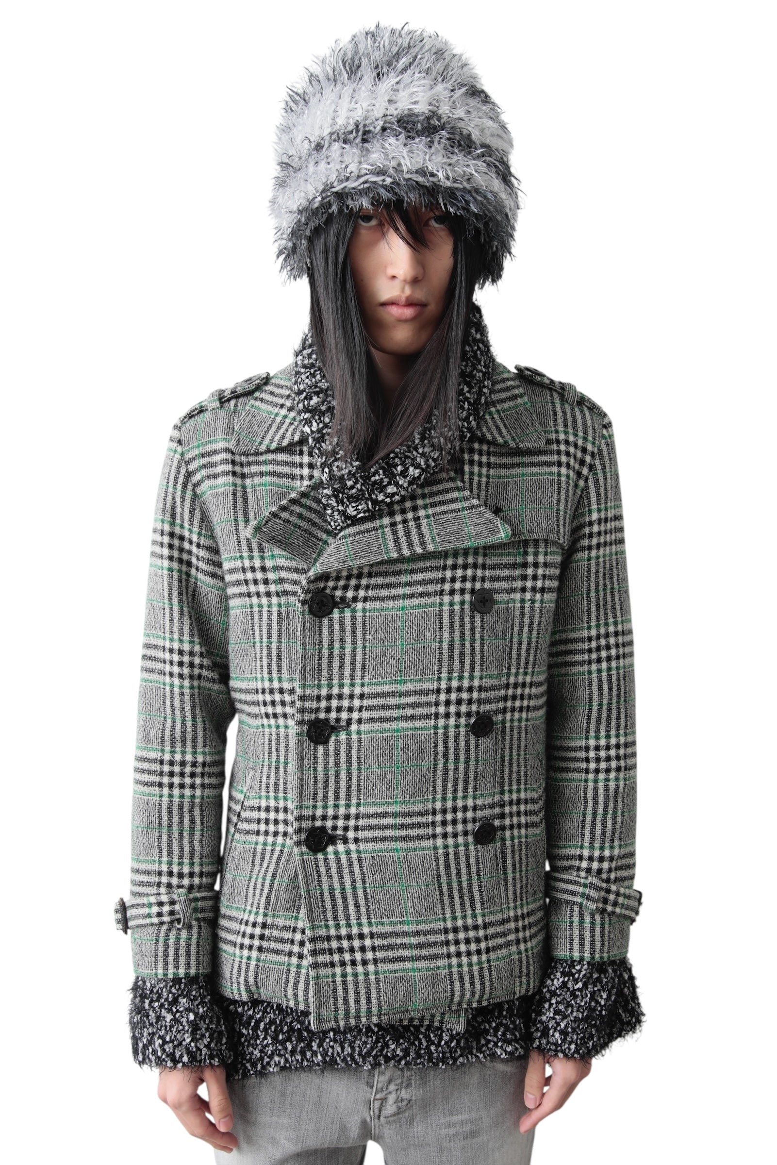 PHENOMENON DOUBLE BREASTED CHECK PEA COAT