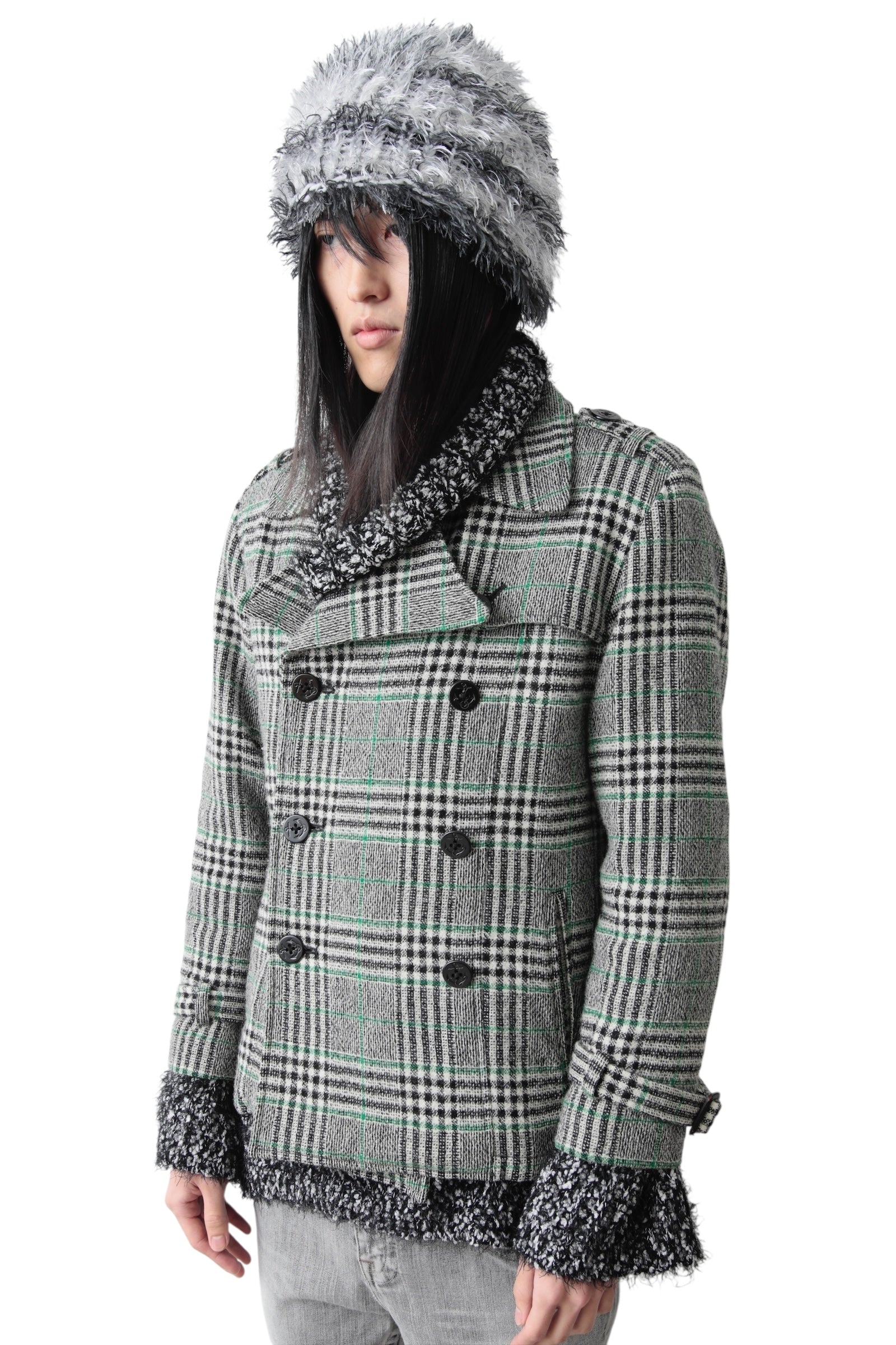 PHENOMENON DOUBLE BREASTED CHECK PEA COAT
