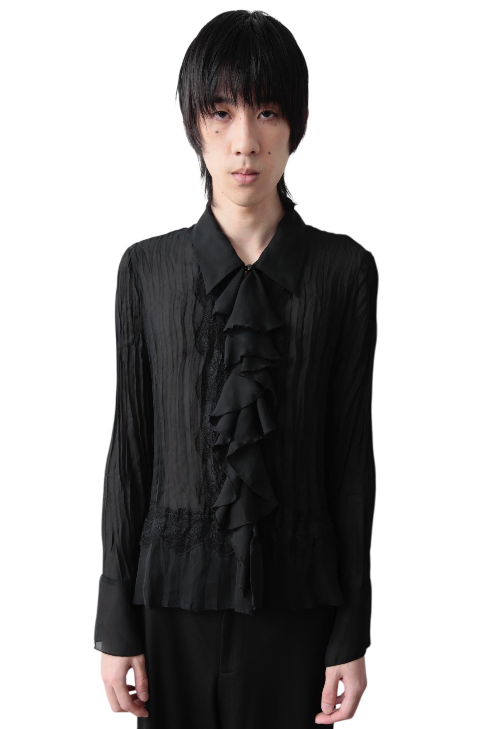 SHEER PLEATS FRILL SHIRT