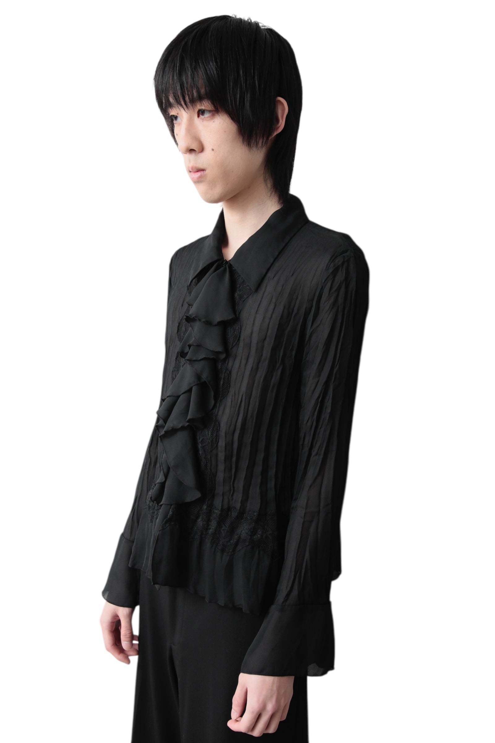 SHEER PLEATS FRILL SHIRT