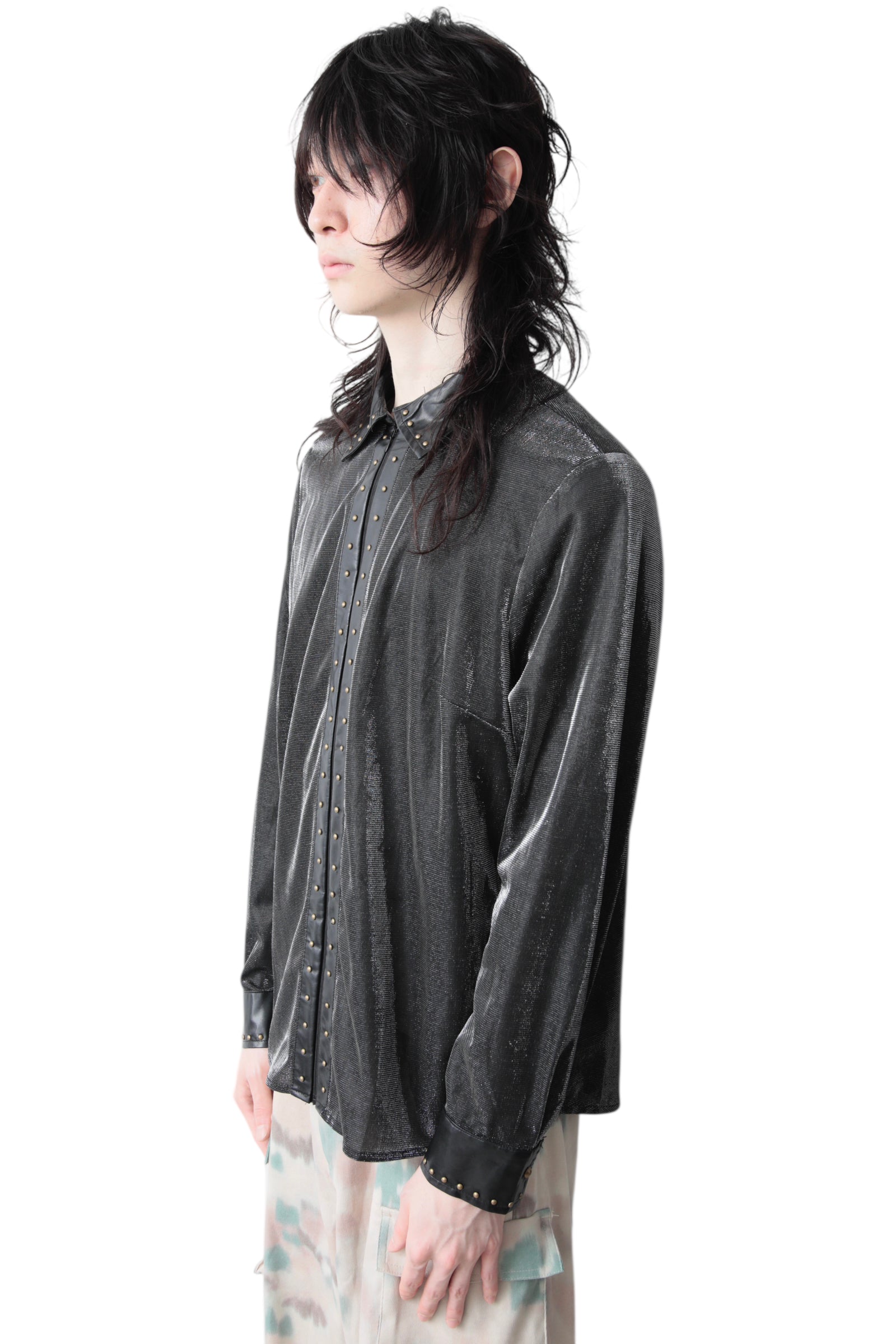 STUDDED LAME ZIP UP SHIRT