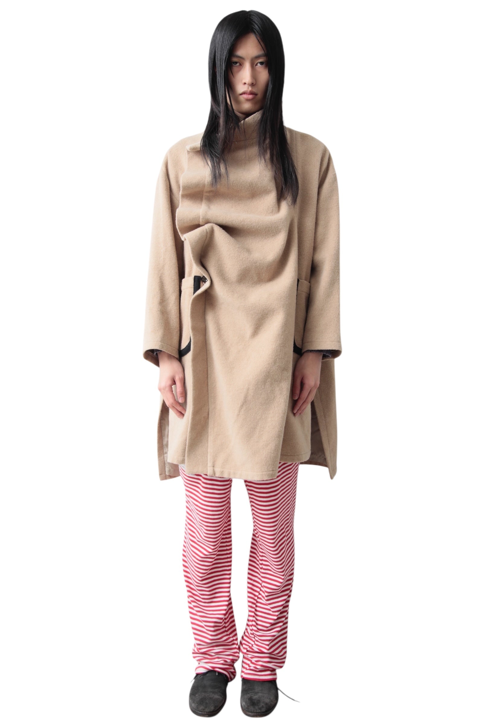 GOMME FRONT DRAPE HIGH NECK COAT
