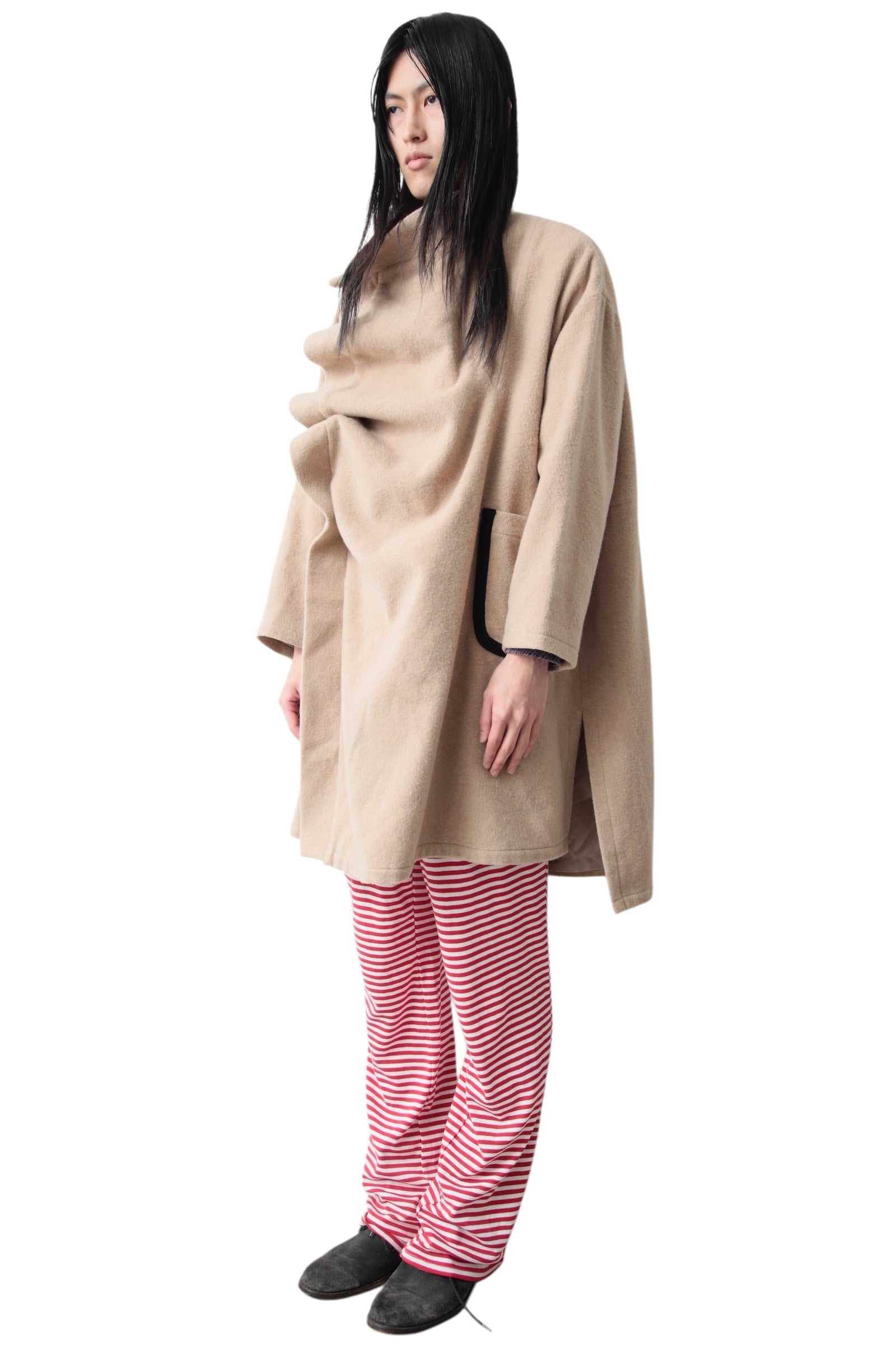 GOMME FRONT DRAPE HIGH NECK COAT