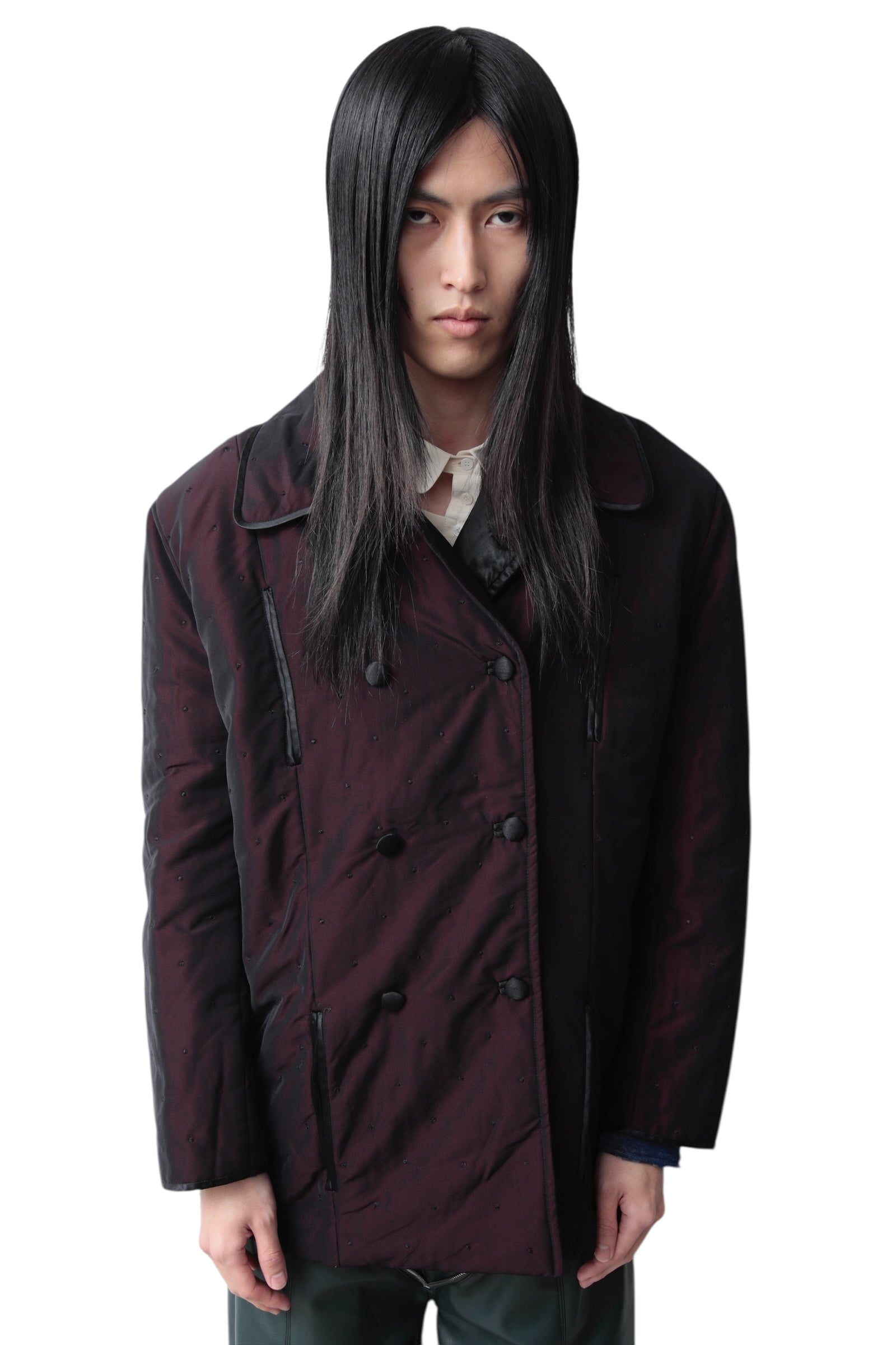 SHADOWED GLOSSY NYLON PEA COAT