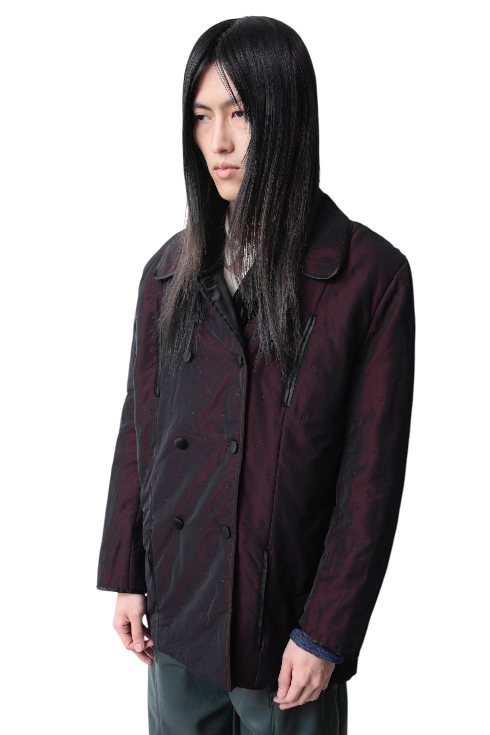 SHADOWED GLOSSY NYLON PEA COAT
