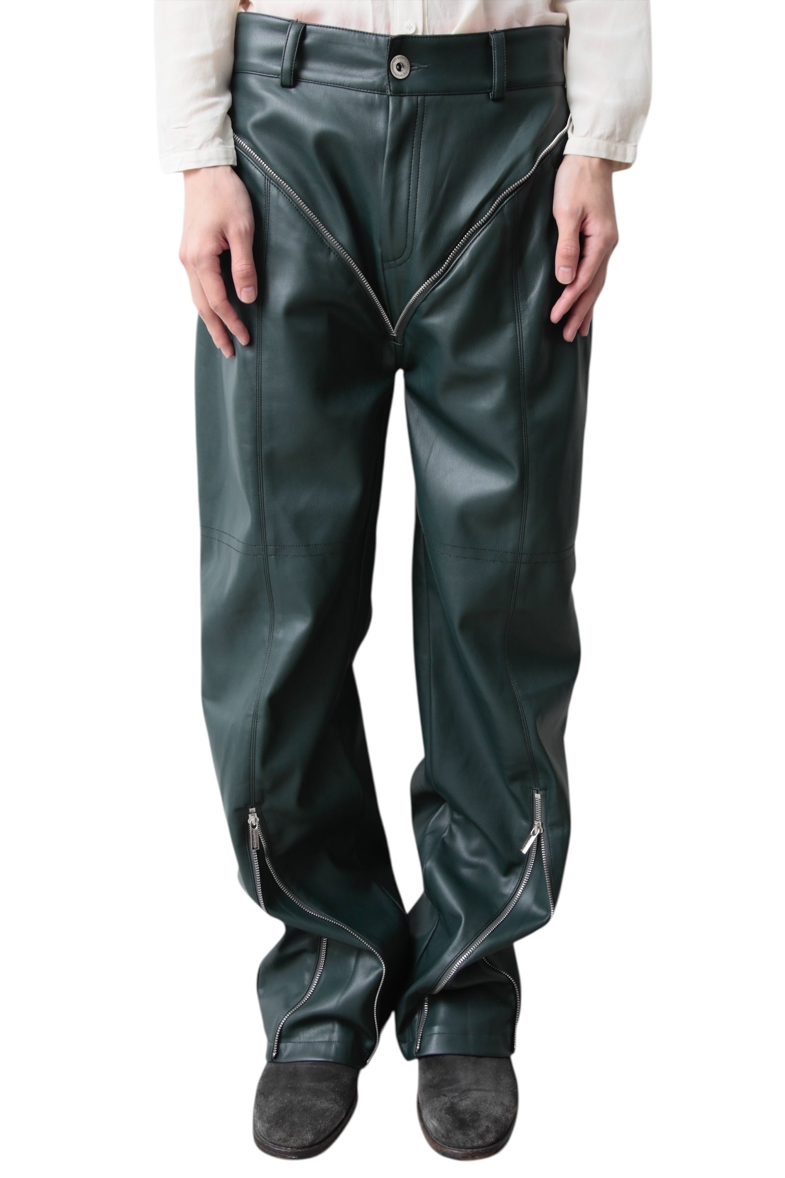 ZIP WIDE LEATHER PANTS