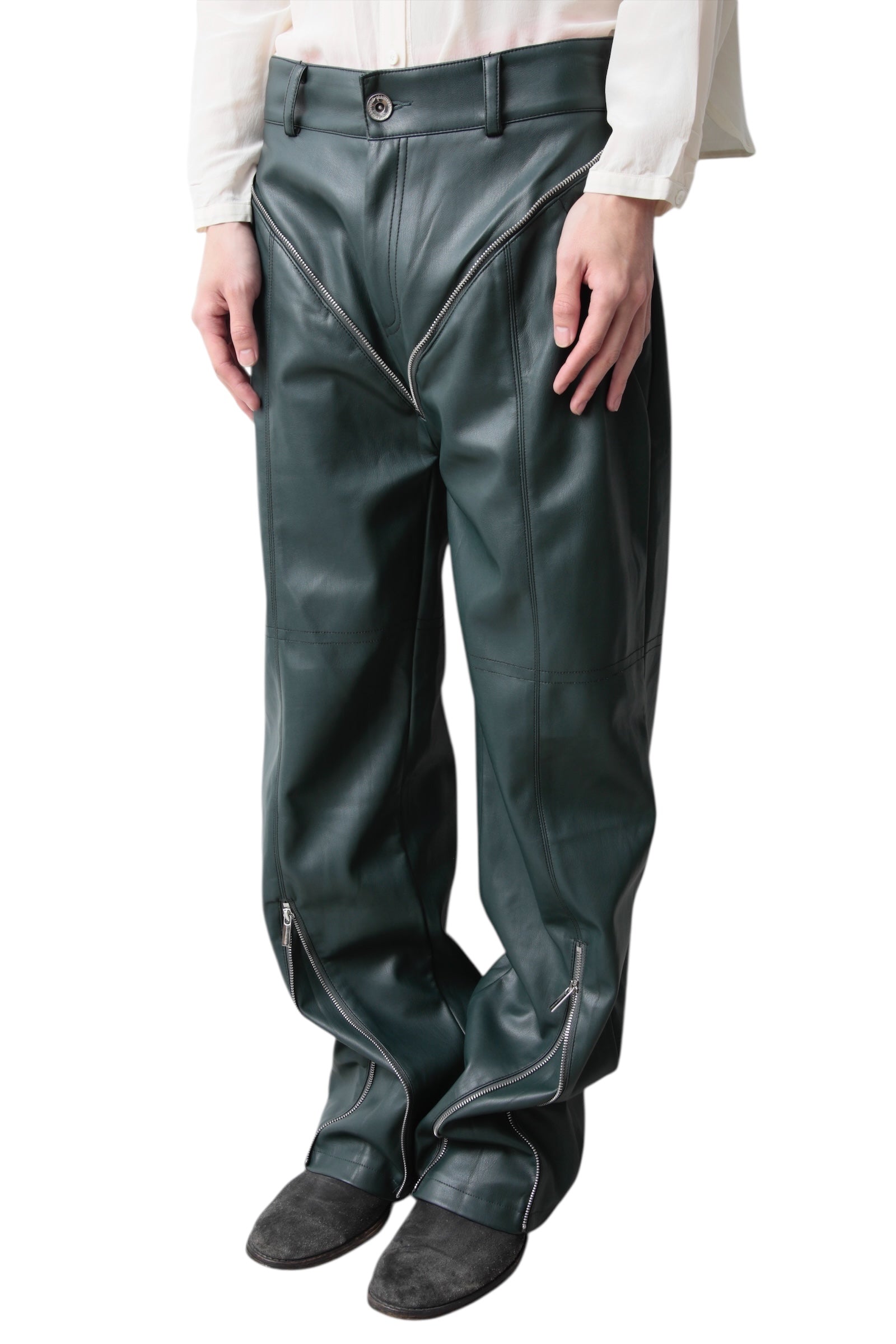 ZIP WIDE LEATHER PANTS