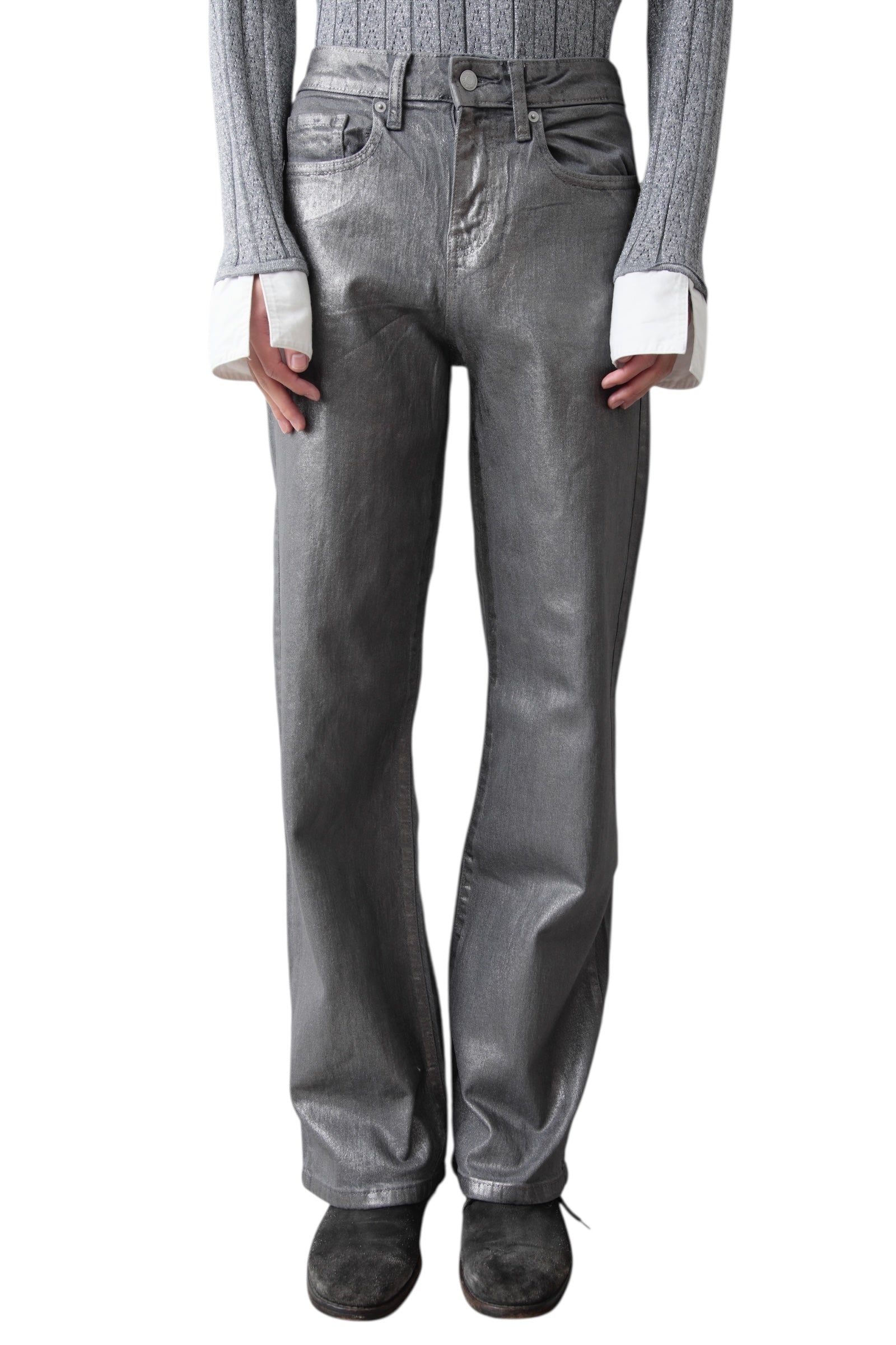 SILVER COATING WIDE DENIM PANTS