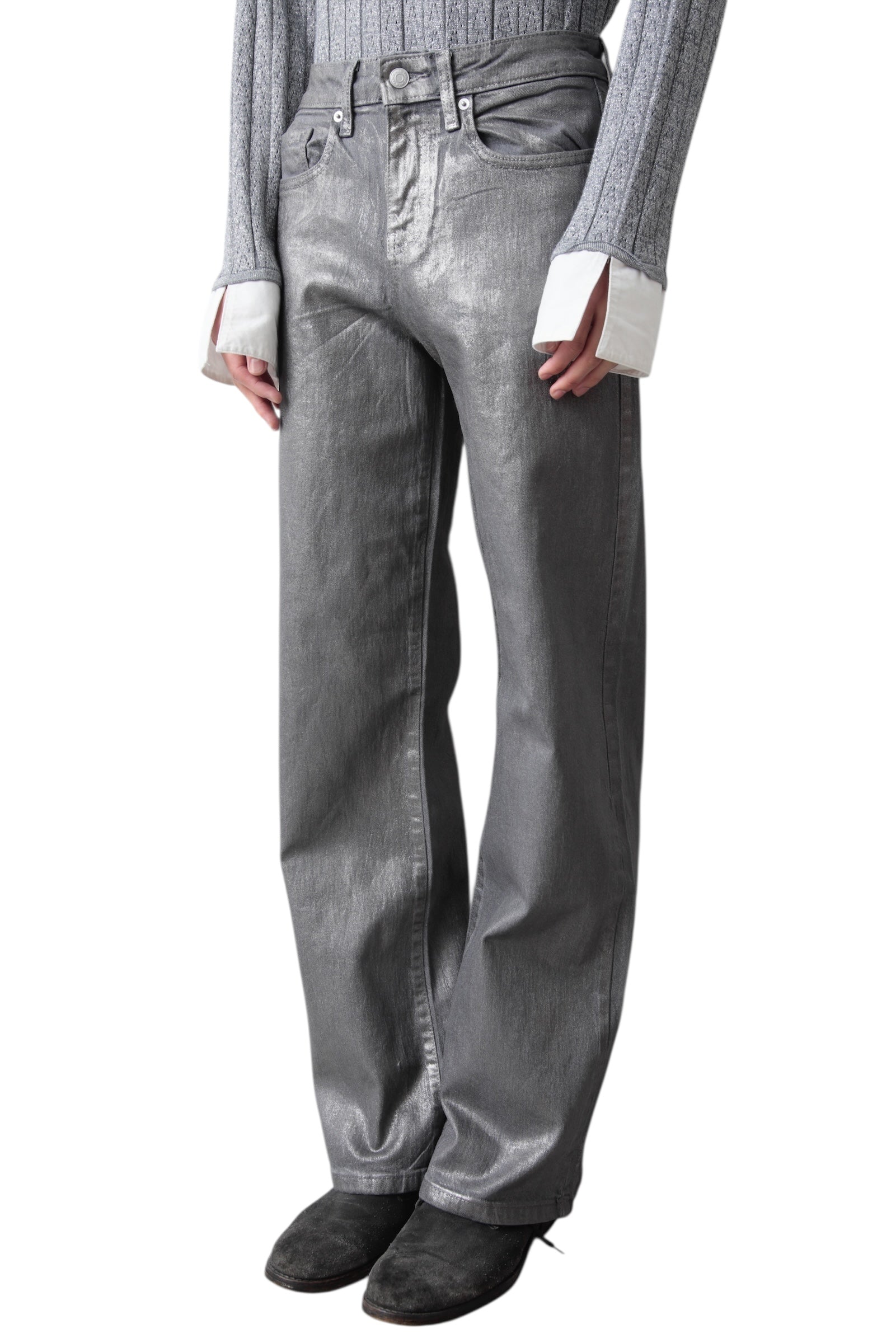 SILVER COATING WIDE DENIM PANTS