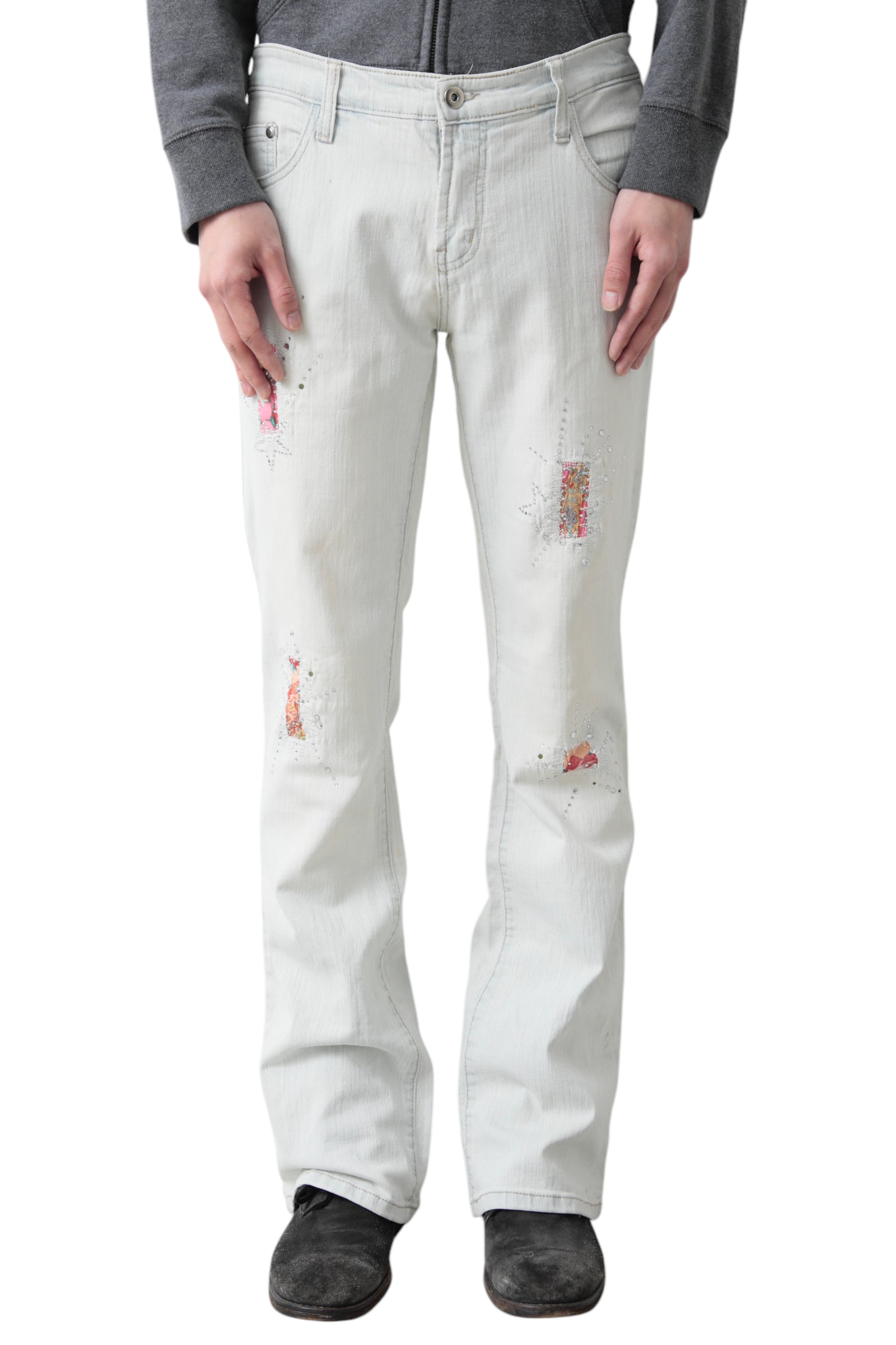 RHINESTONE FLARE DENIM PANTS