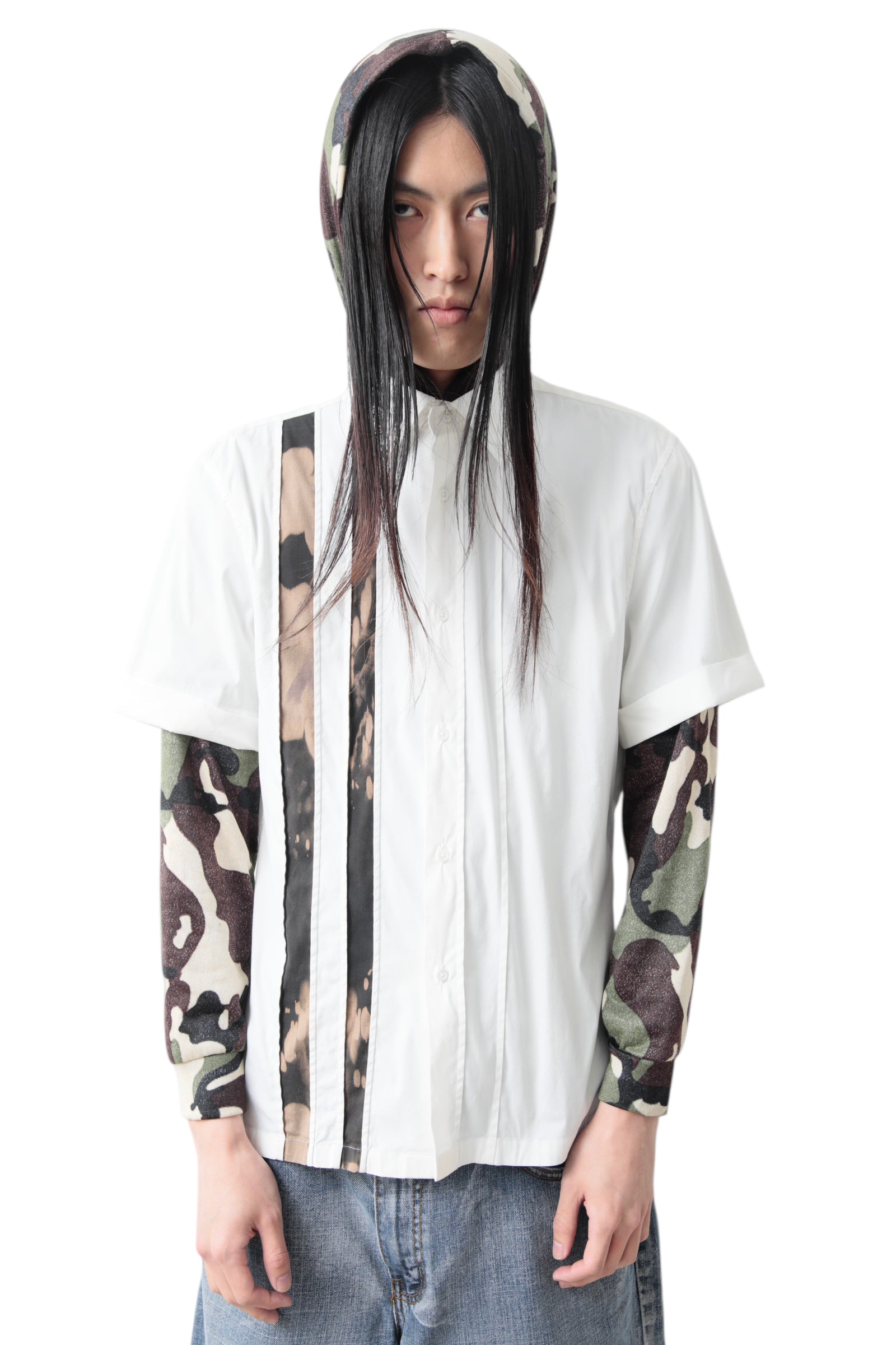 JIL SANDER BY RAF SIMONS BLEACHED LINE SHORT SLEEVE SHIRT