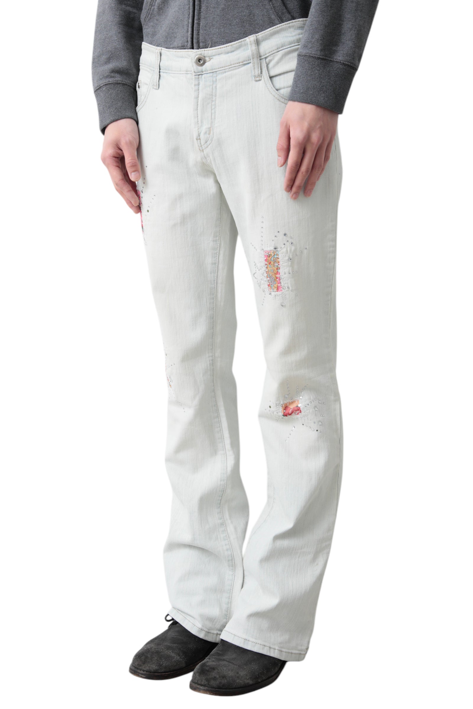 RHINESTONE FLARE DENIM PANTS