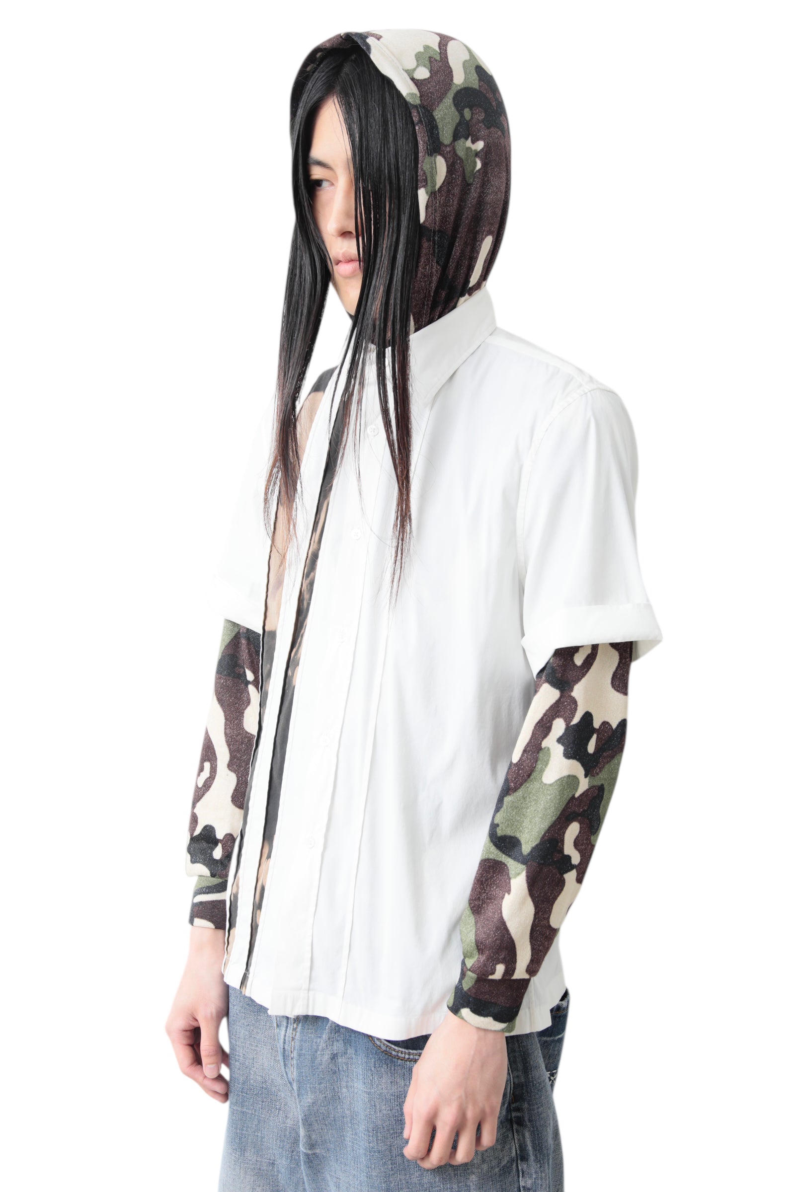JIL SANDER BY RAF SIMONS BLEACHED LINE SHORT SLEEVE SHIRT