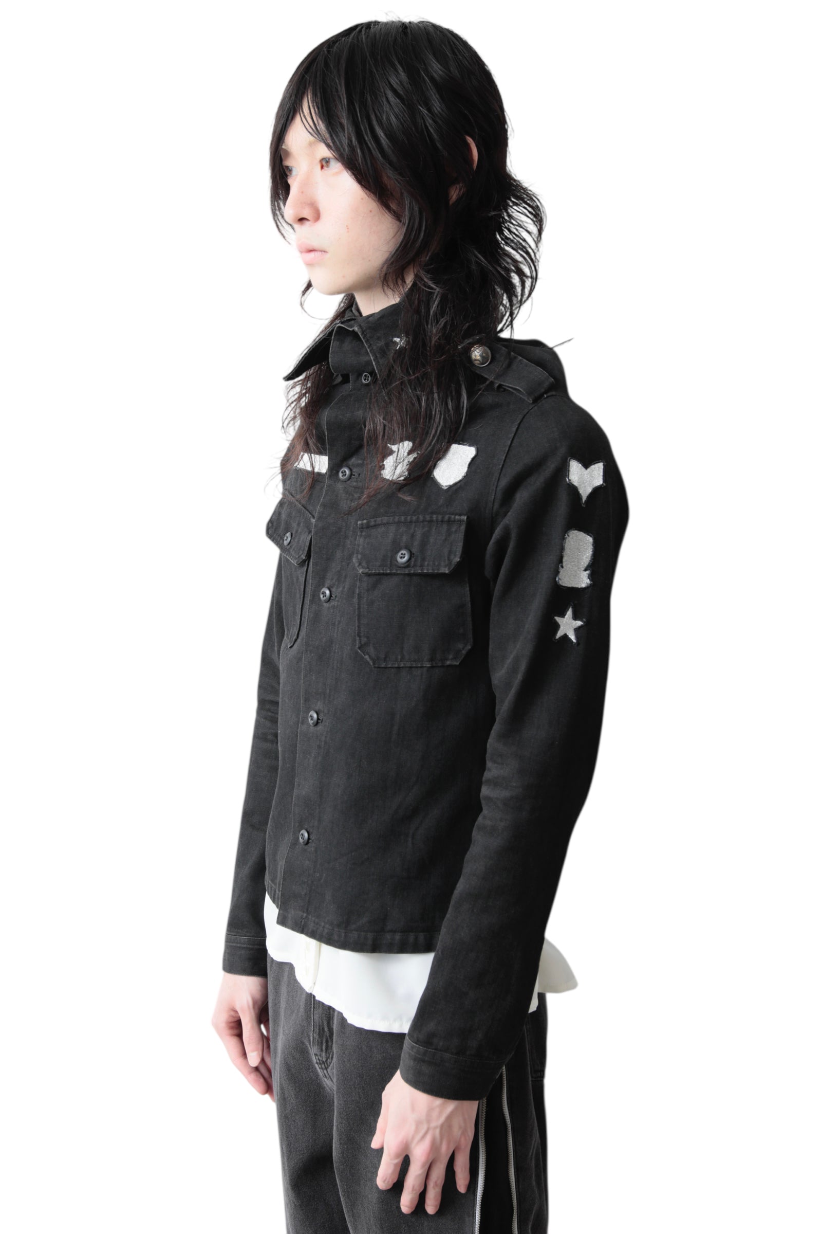 DIET BUTCHER SLIM SKIN HI NECK BUTTON UP DENIM BLOUSON
