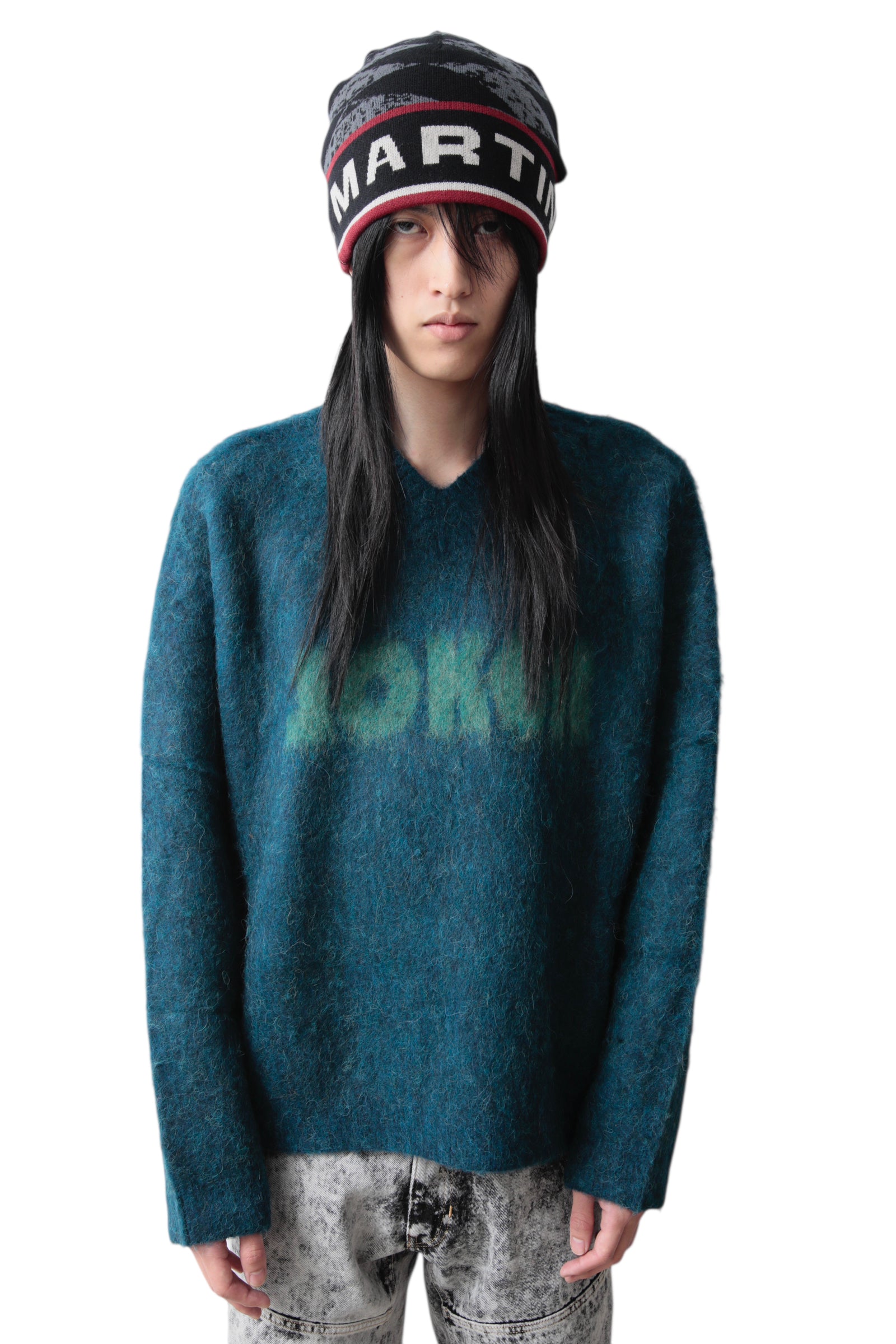 MARTINE ROSE BRUSHED MOHAIR V-NECK JUMPER
