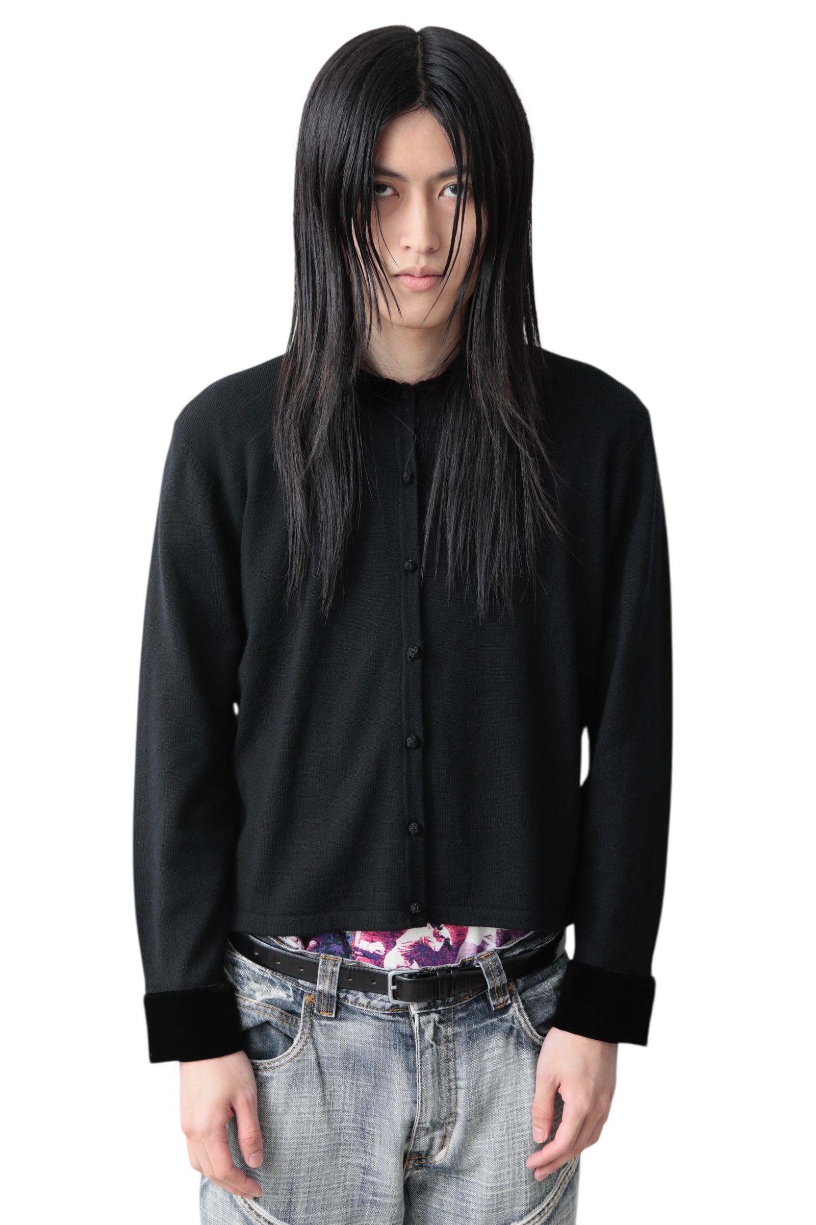 VELOR COLLAR CARDIGAN