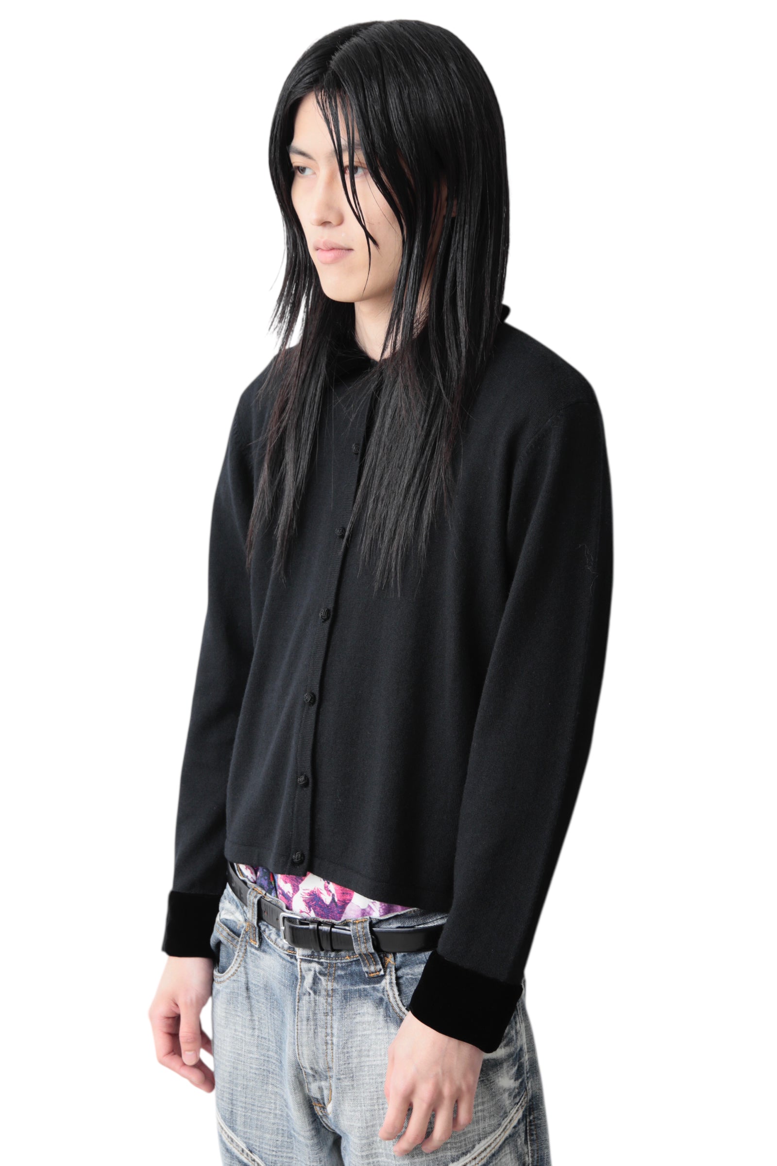 VELOR COLLAR CARDIGAN