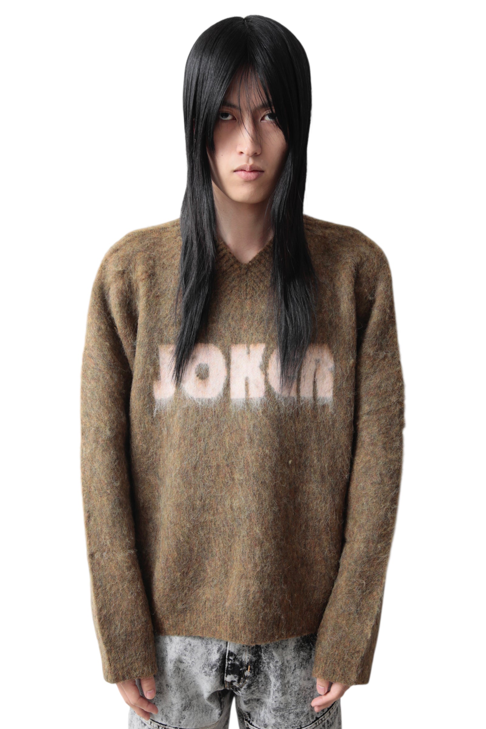 MARTINE ROSE BRUSHED MOHAIR V-NECK JUMPER