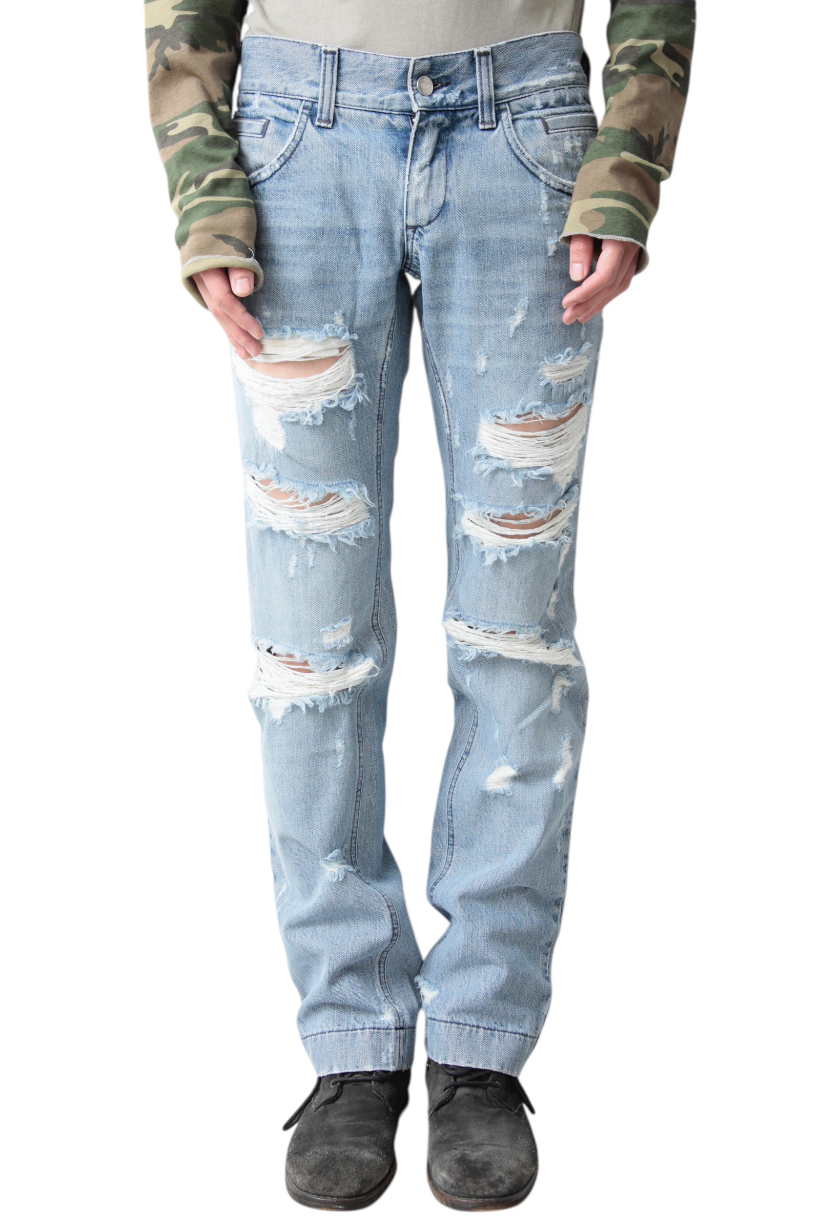 DOLCE&amp;GABBANA HARD CRASHED DENIM PANTS