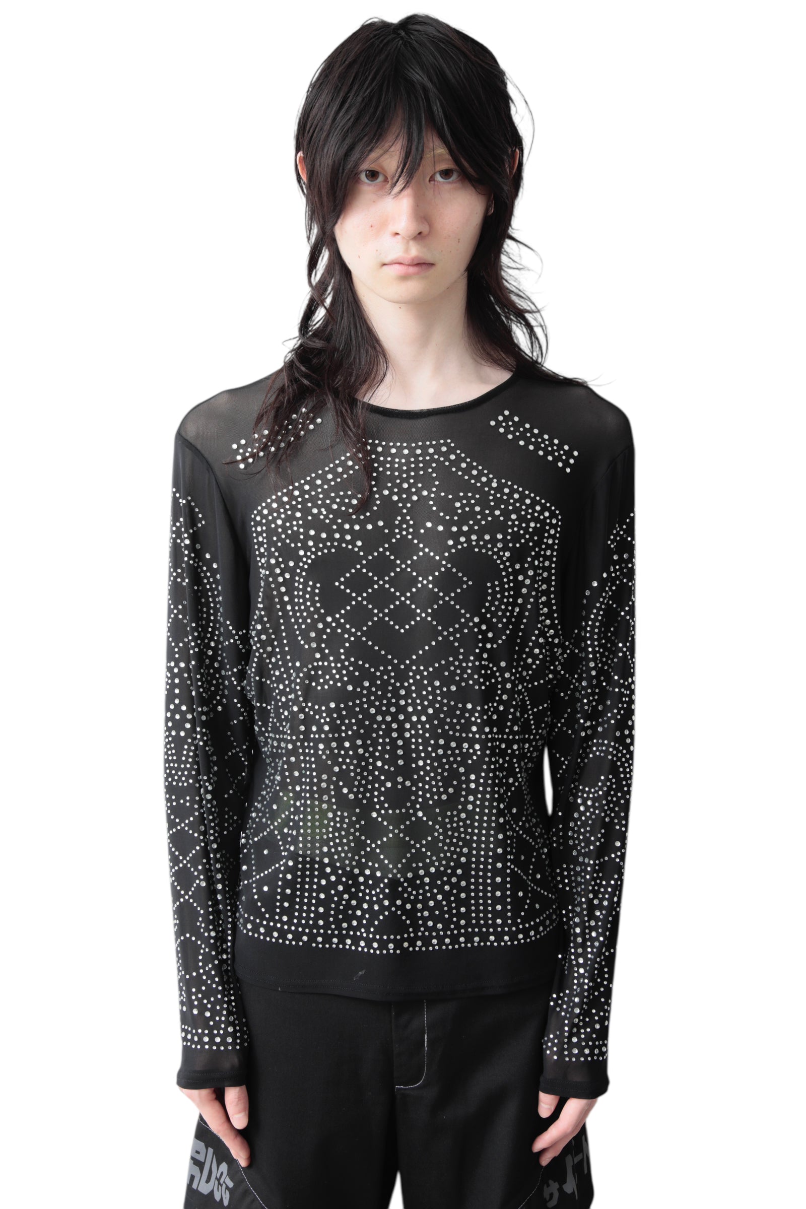 SEE THROUGH RHINESTONE GRAPHIC TOP