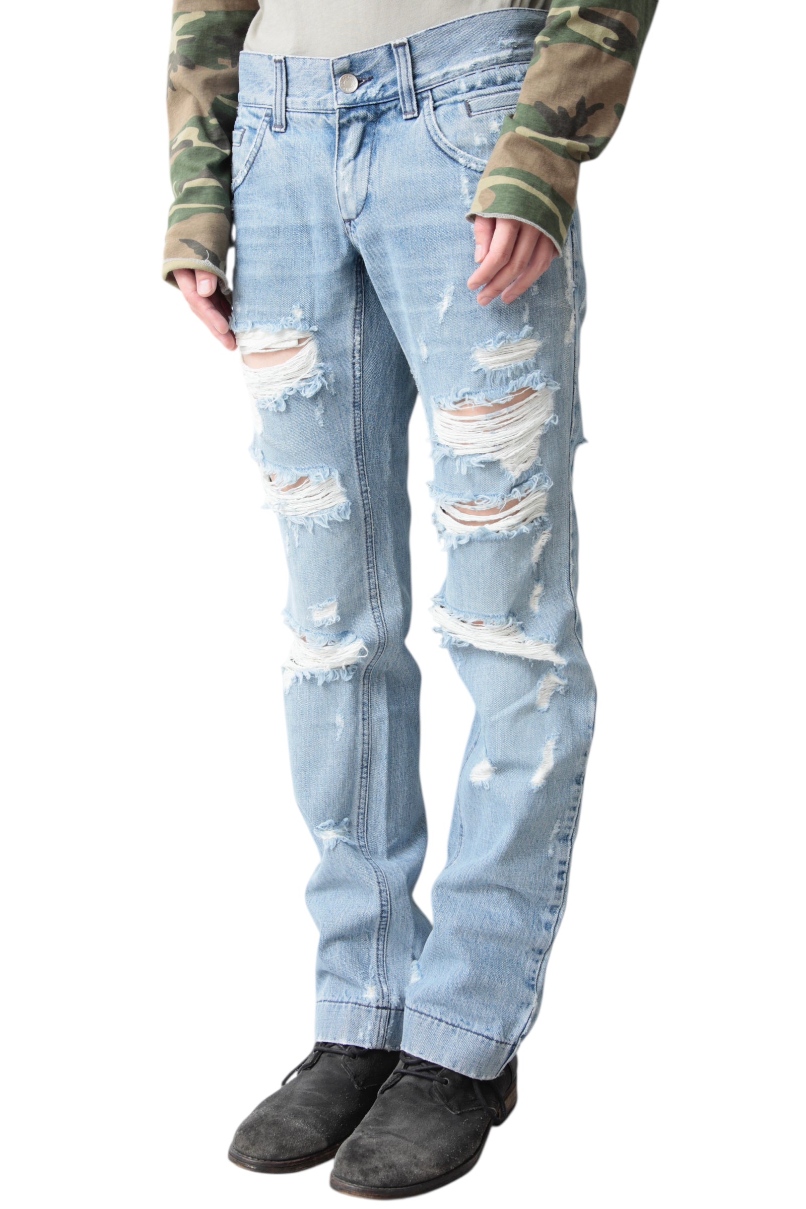 DOLCE&amp;GABBANA HARD CRASHED DENIM PANTS
