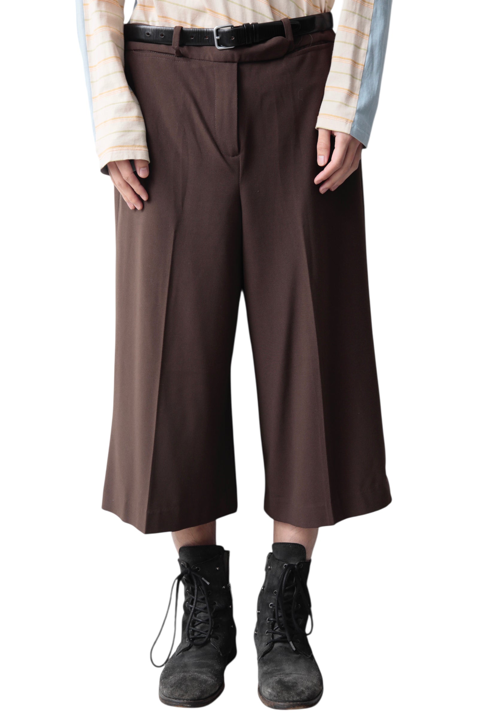 BROWN CROPPED SHORT SLACKS