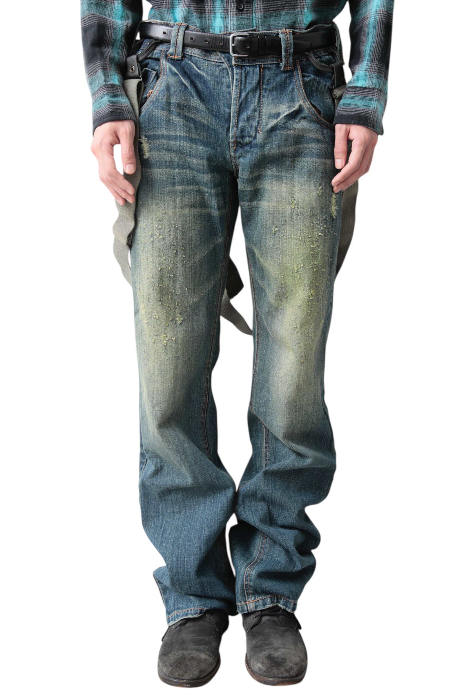 FADED BLUE SUSPENDERS DENIM PANTS