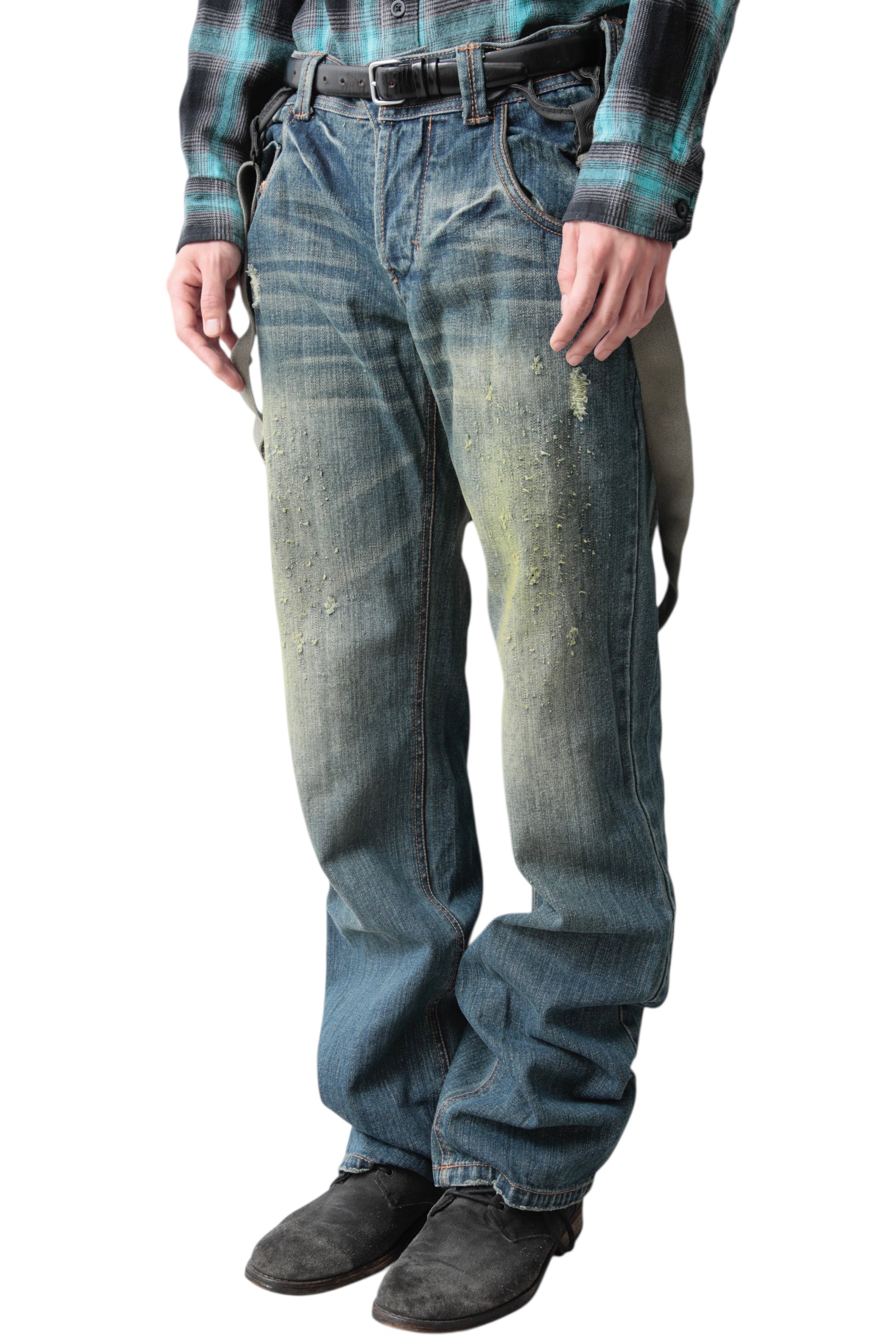 FADED BLUE SUSPENDERS DENIM PANTS
