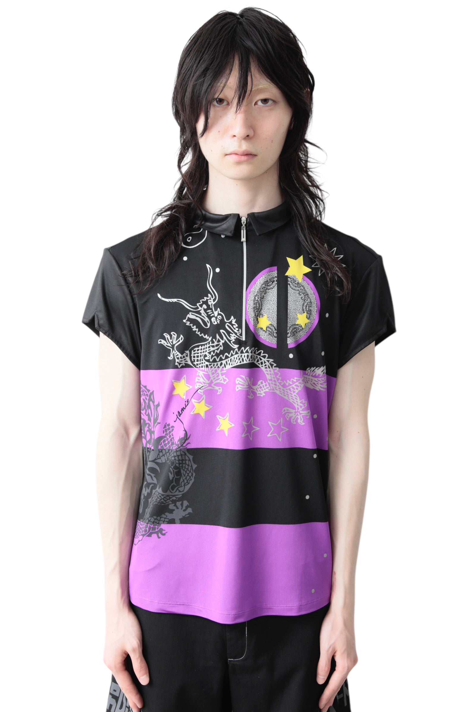 HARF ZIP DRAWING BORDER POLO