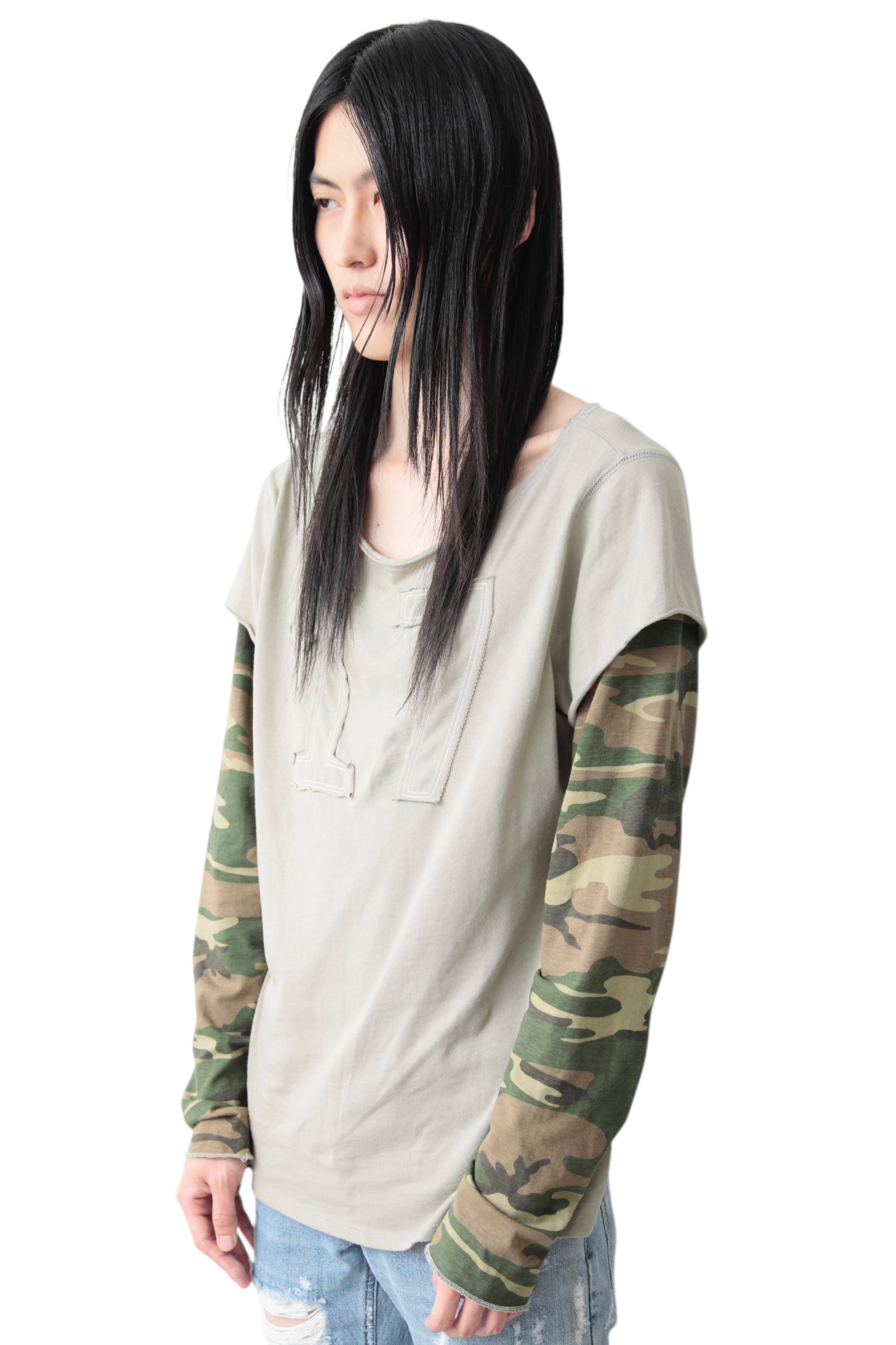 CAMO LONG SLEEVE LAYERED NUMBERING T-SHIRT