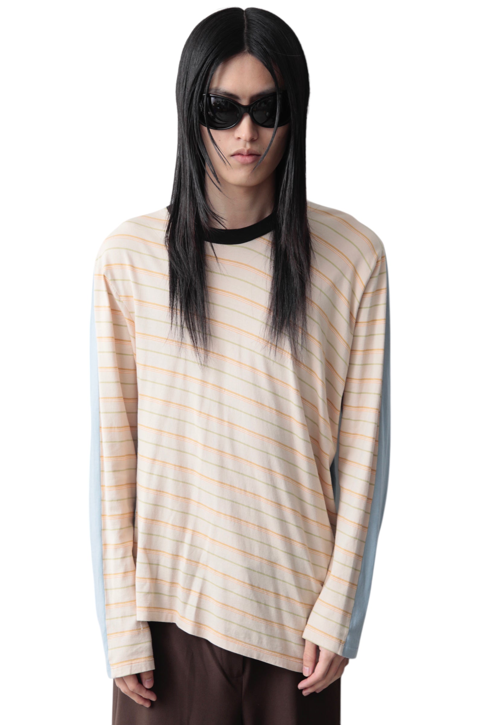 UNKNOWN MARNI BI COLOR STRIPE ASYMMETRY TOP
