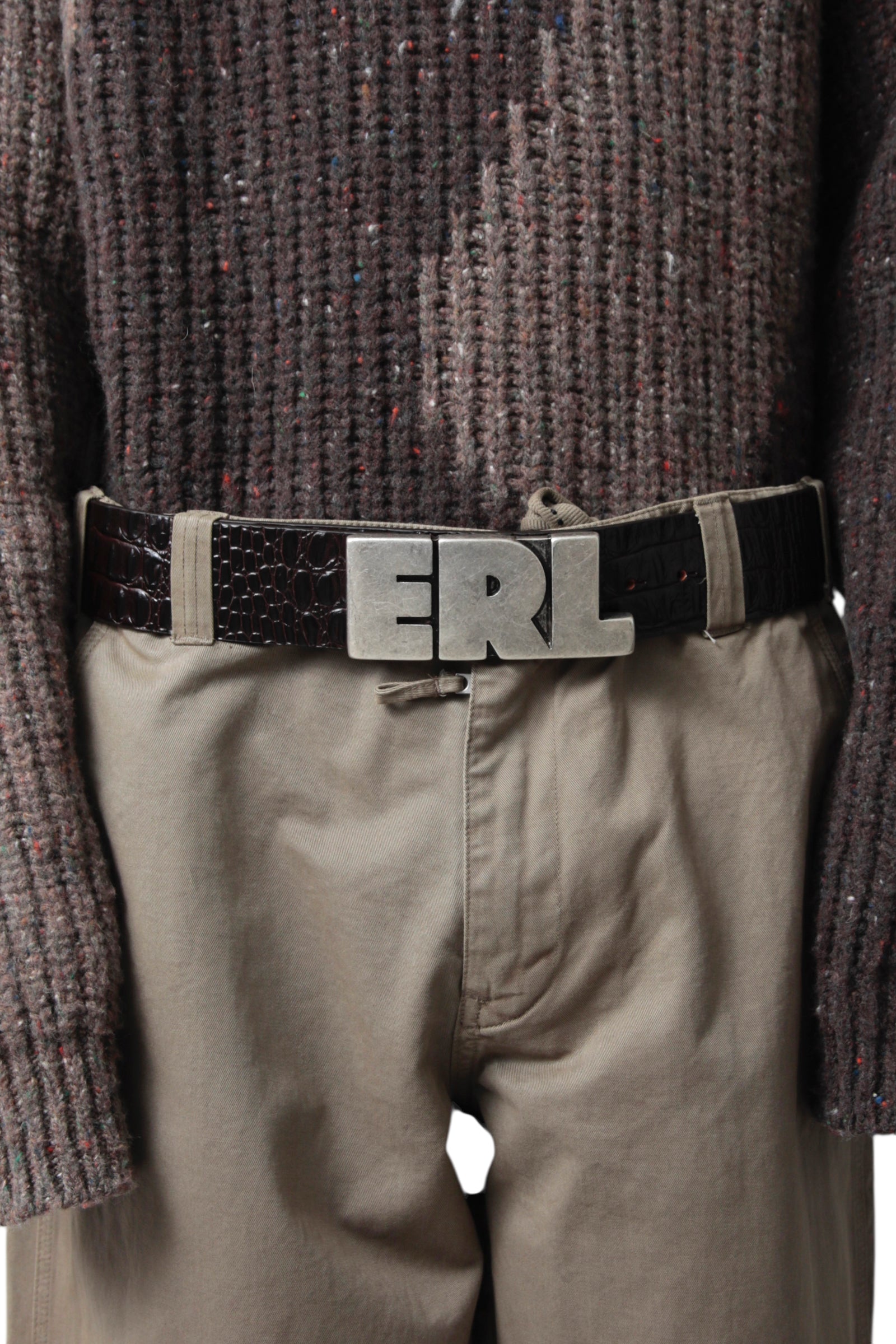 ERL LOGO CROCO EFFECT LEATHER BELT