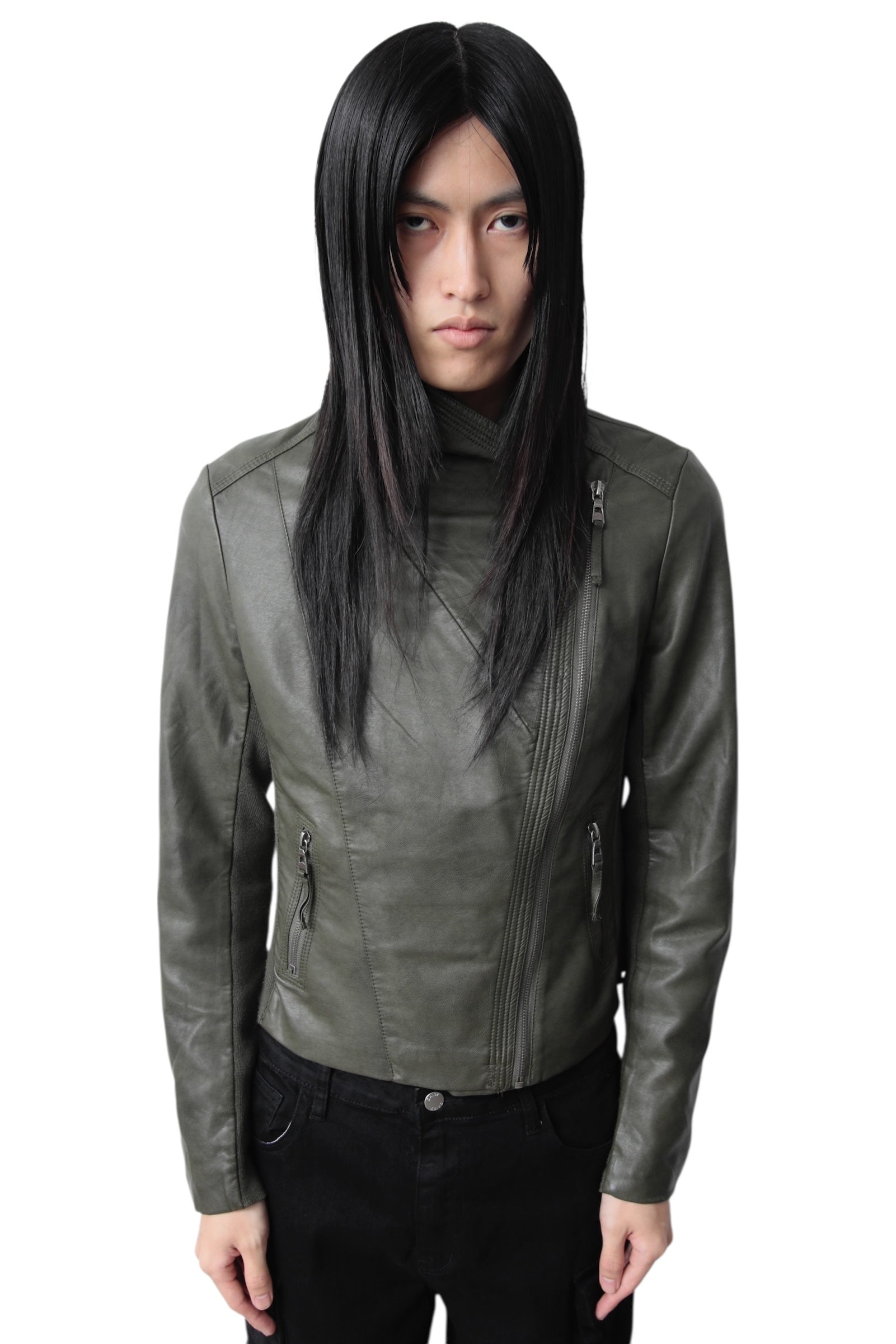 NO COLLAR DOUBLE RIDERS JACKET