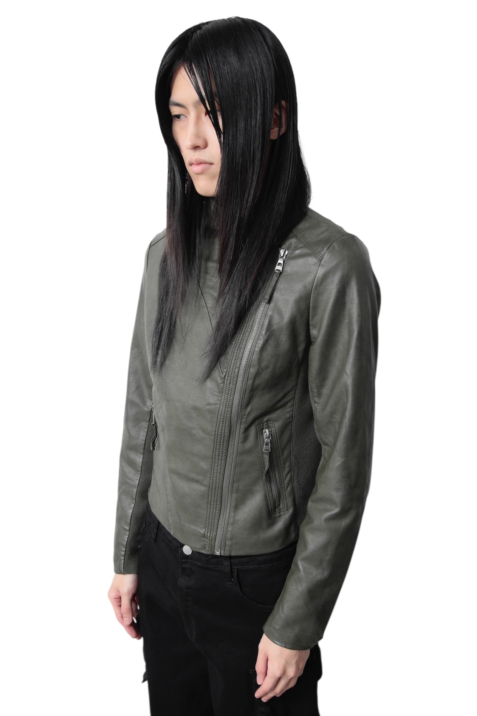 NO COLLAR DOUBLE RIDERS JACKET