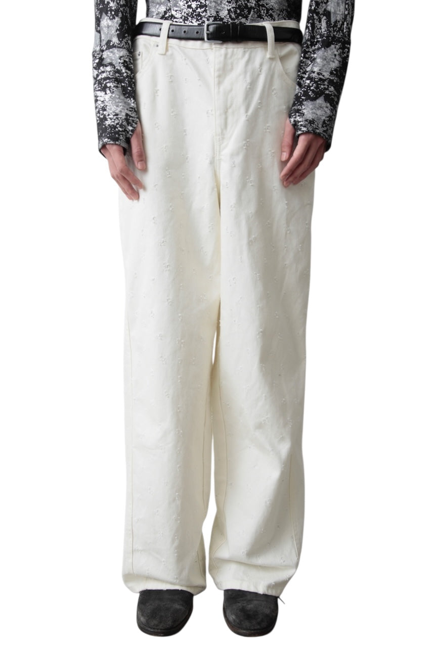 NEEDLE PUNCHED WHITE BAGGY DENIM PANTS