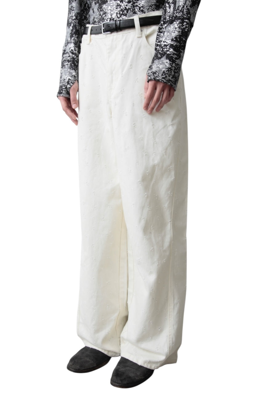 NEEDLE PUNCHED WHITE BAGGY DENIM PANTS