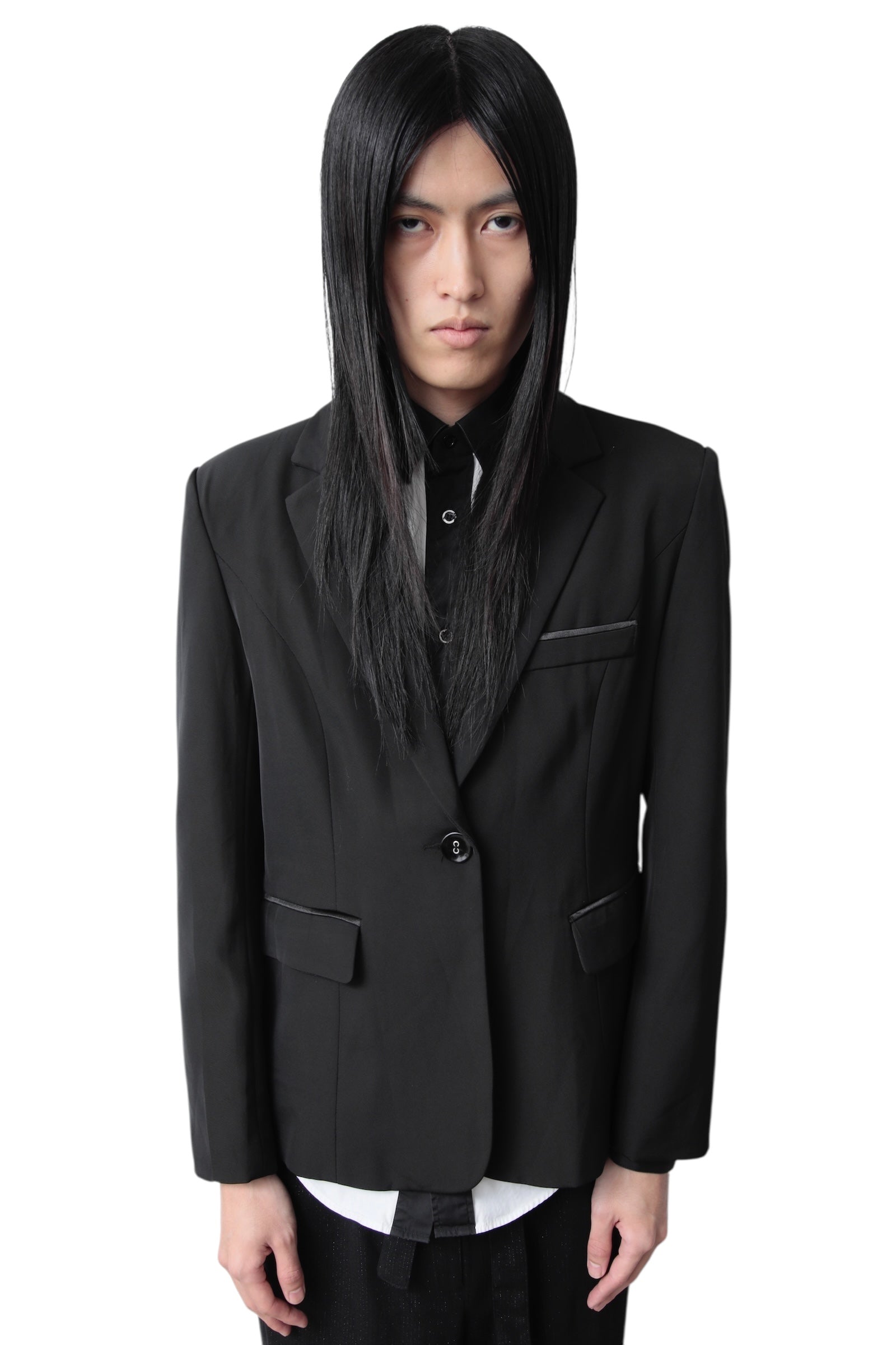 SATIN PIPING CROPPED TAILORED JACKET