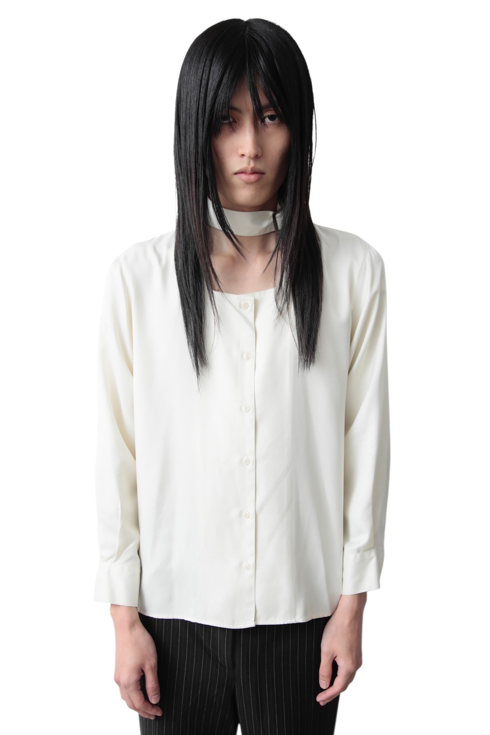 JEAN PAUL GAULTIER  BELTED COLLAR GLOSSY SHIRT