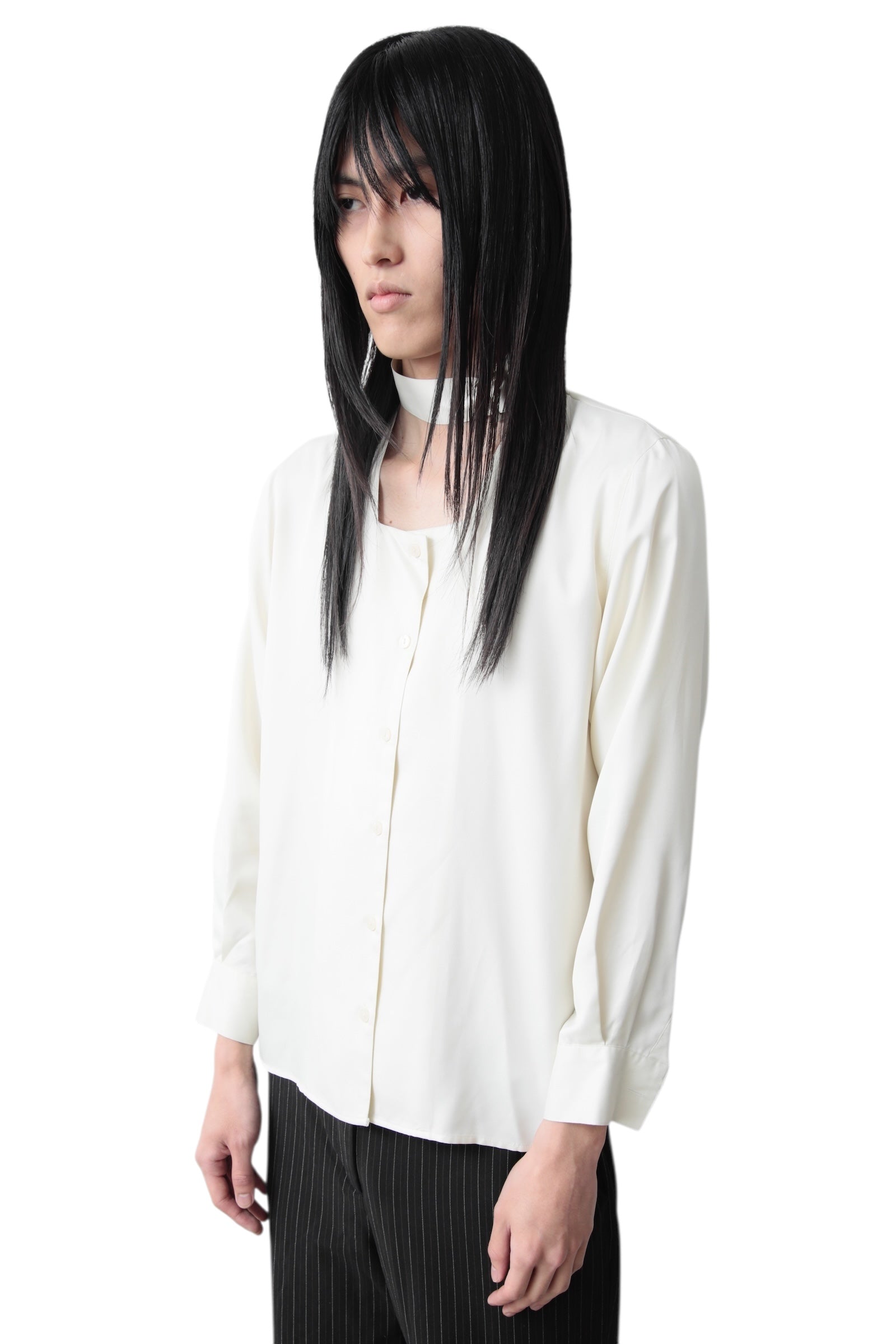 JEAN PAUL GAULTIER  BELTED COLLAR GLOSSY SHIRT