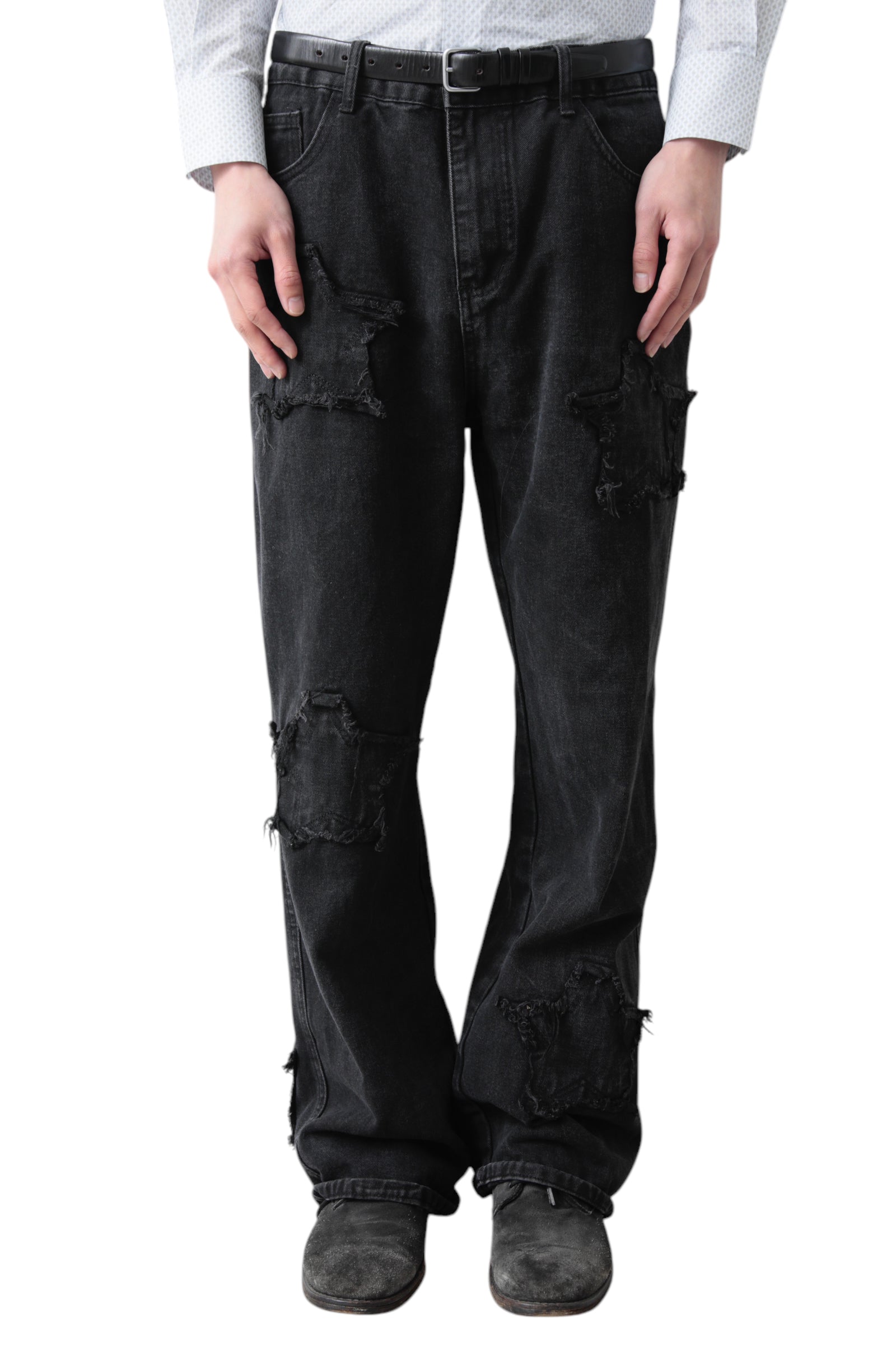 STAR PATCH WIDE STRAIGHT DENIM PANTS