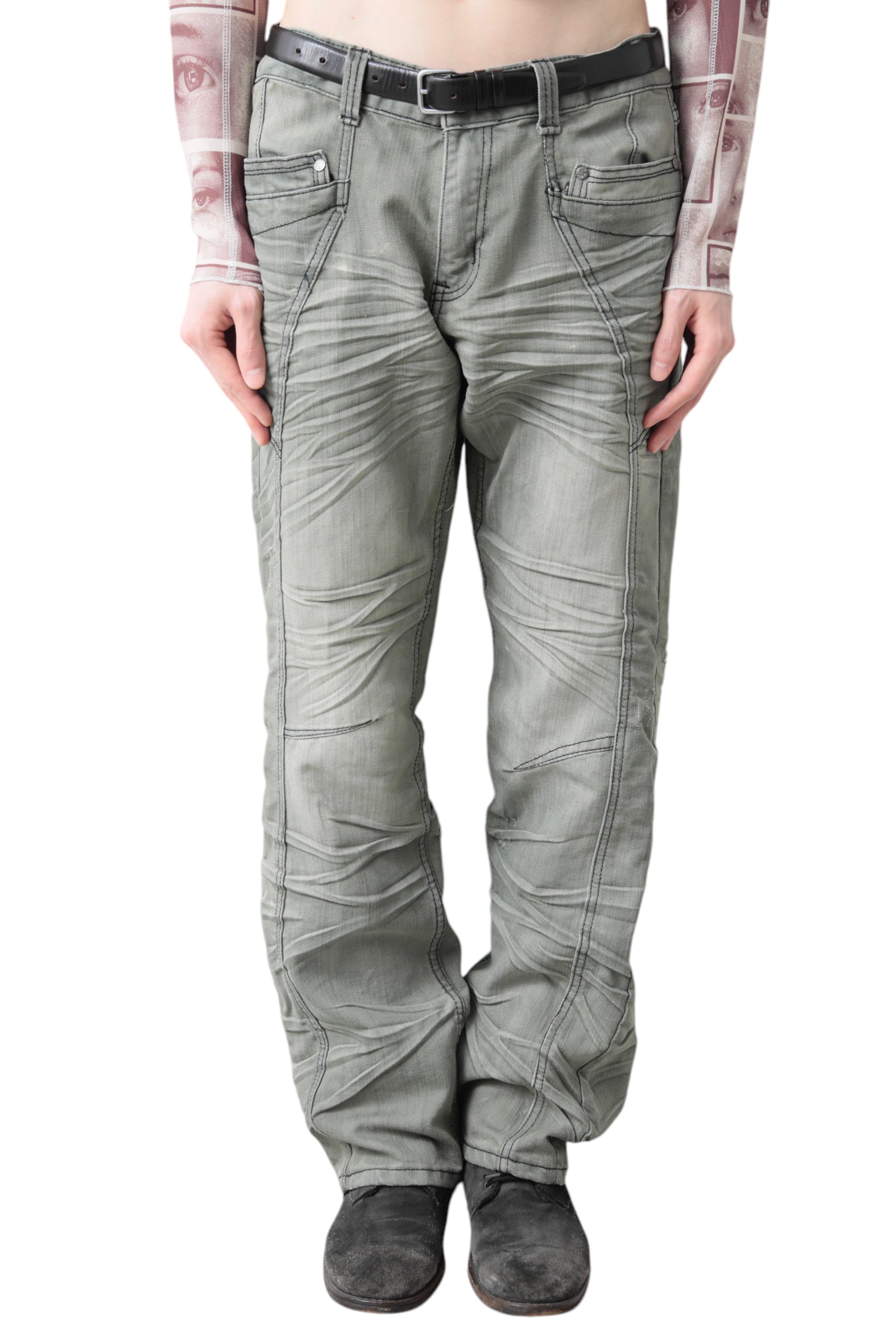 WRINKLES STRAIGHT DENIM PANTS