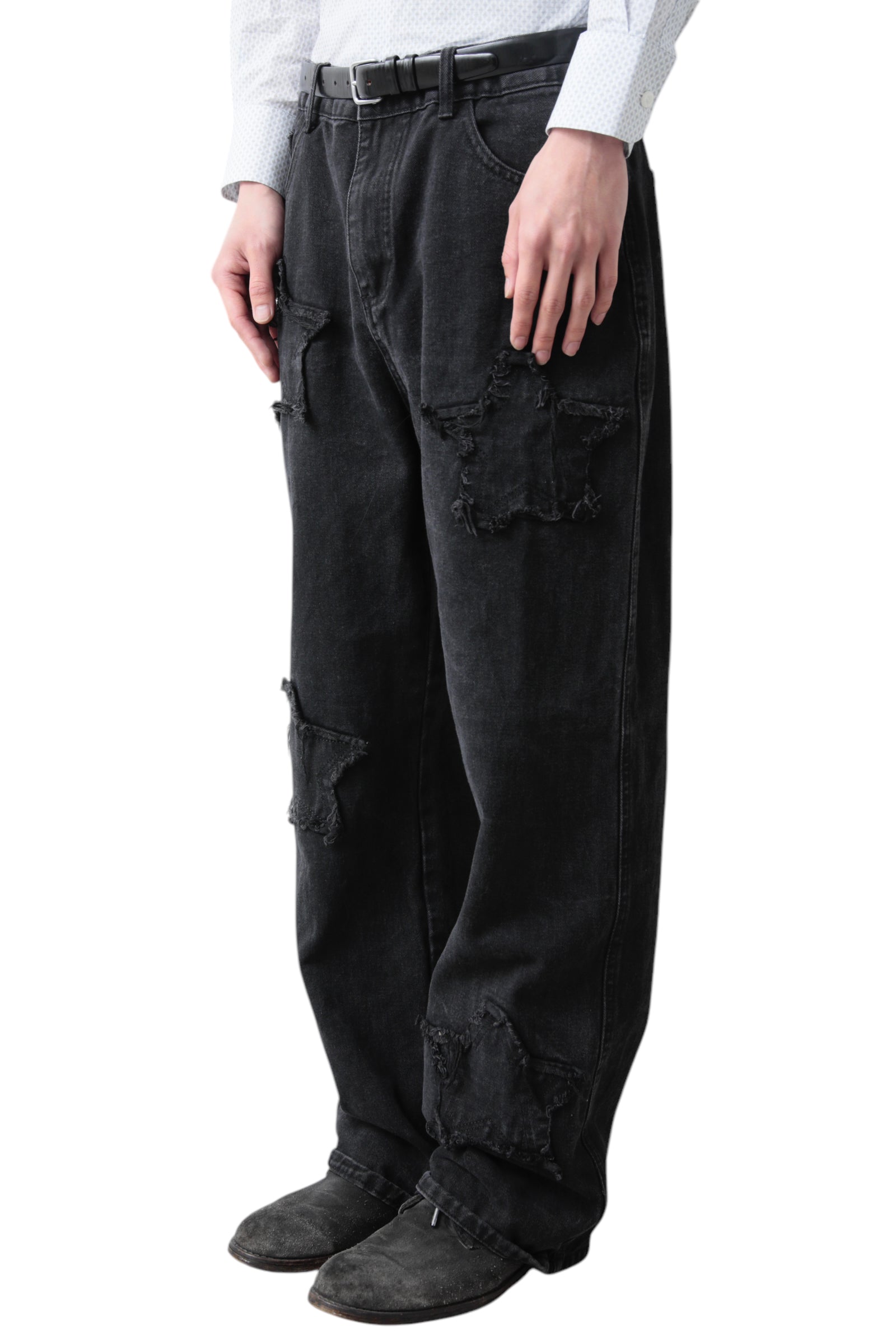 STAR PATCH WIDE STRAIGHT DENIM PANTS
