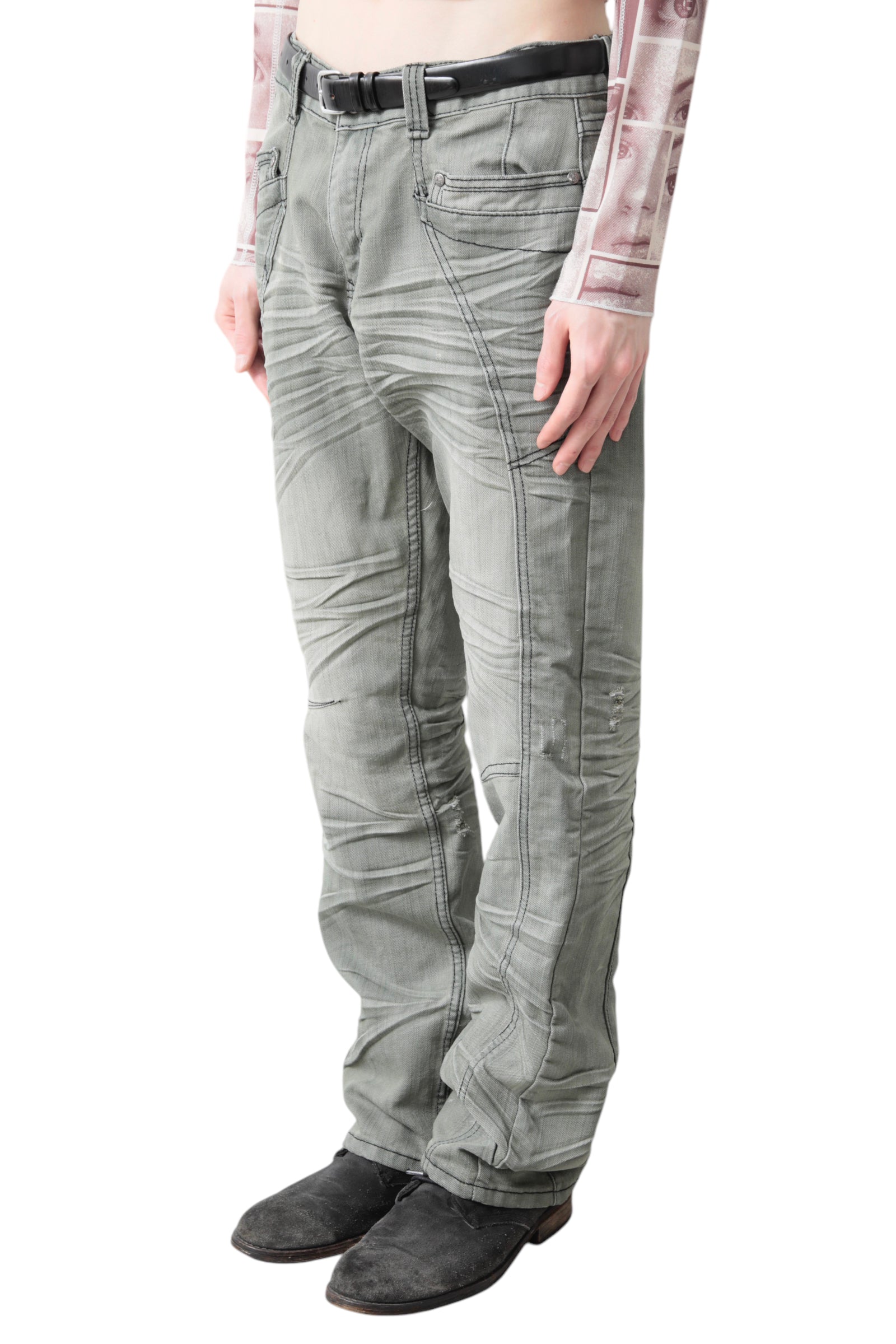 WRINKLES STRAIGHT DENIM PANTS