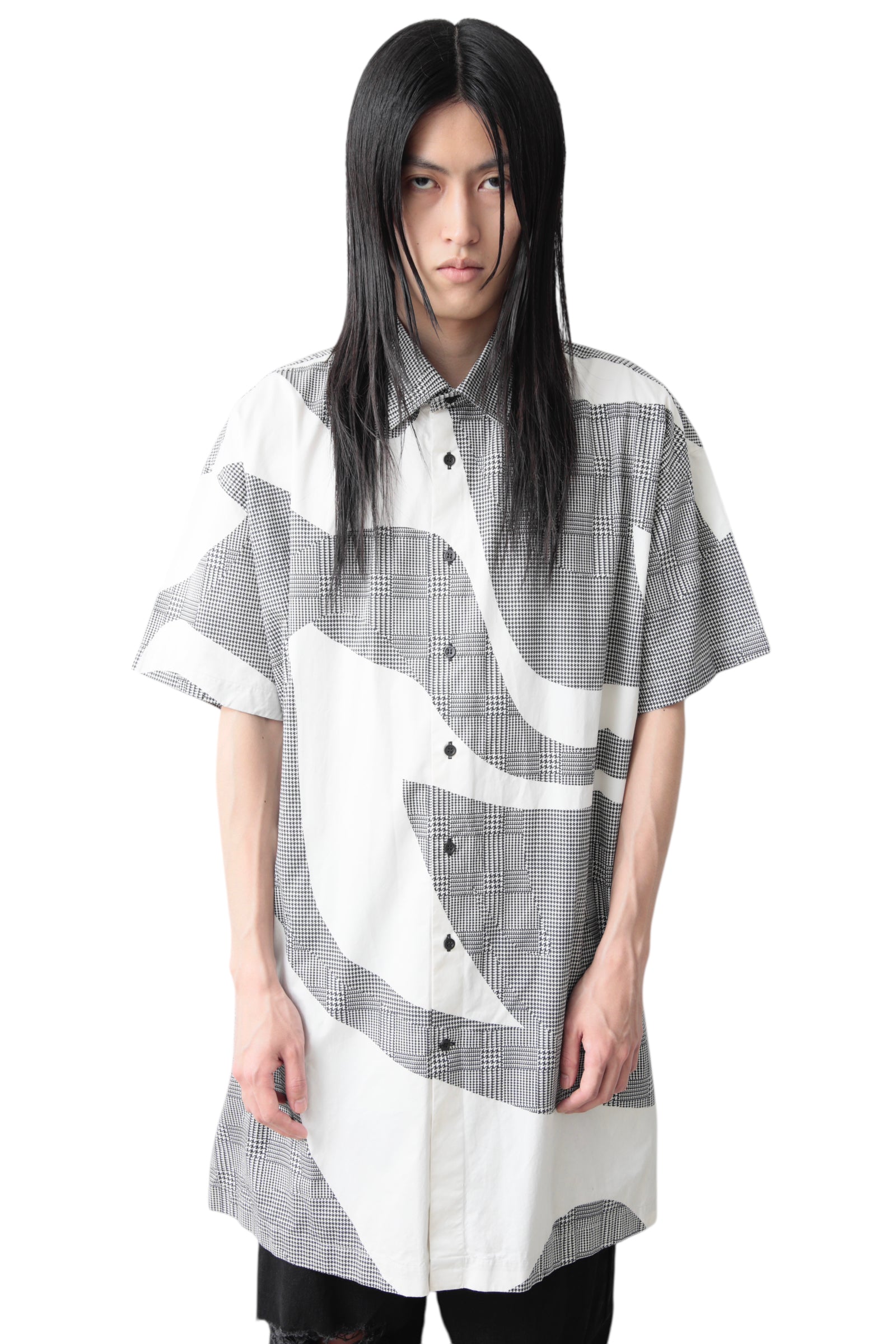 ALEXANDER MCQUEEN INFILTRATED WHITE CHECK LONG SHIRT