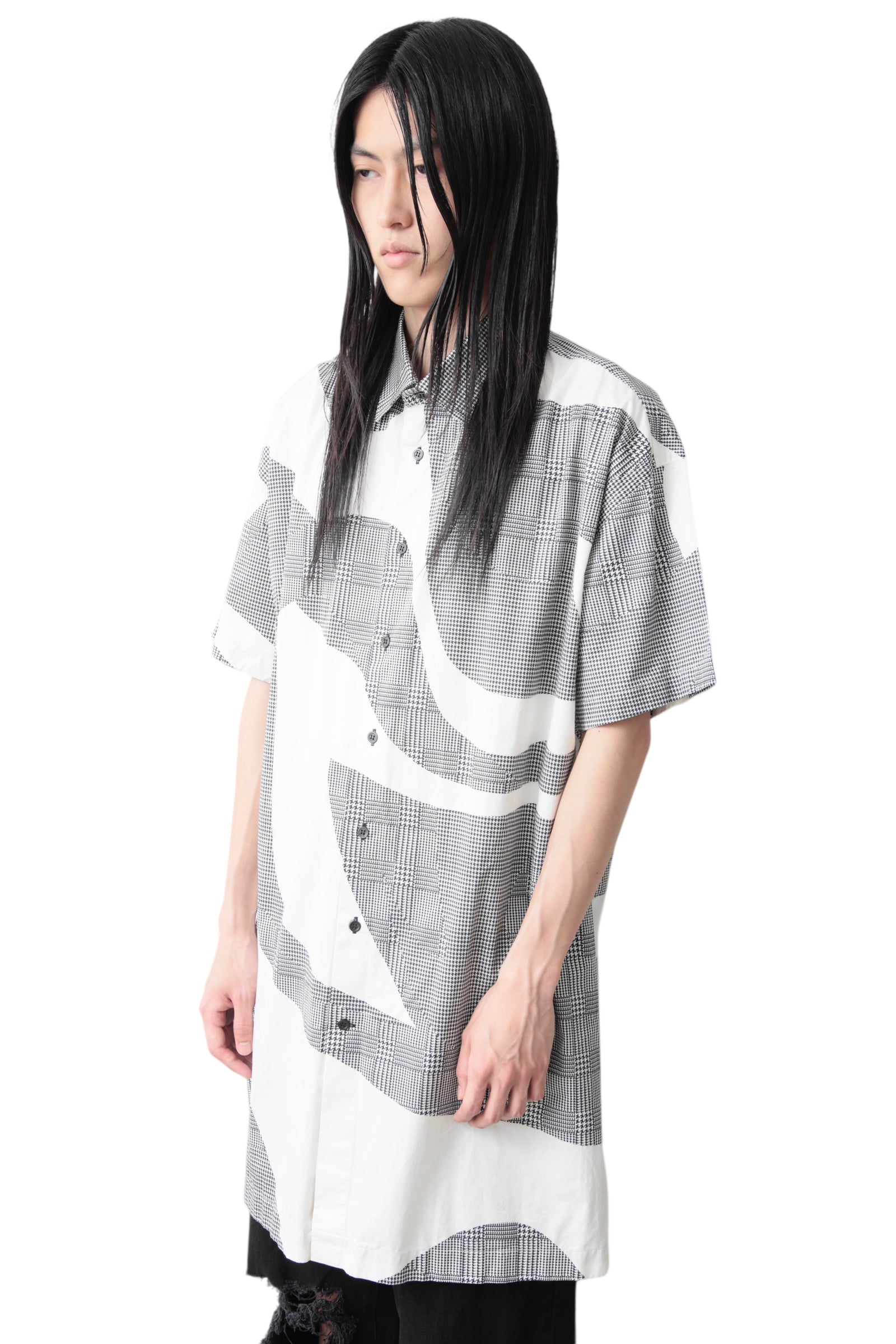 ALEXANDER MCQUEEN INFILTRATED WHITE CHECK LONG SHIRT