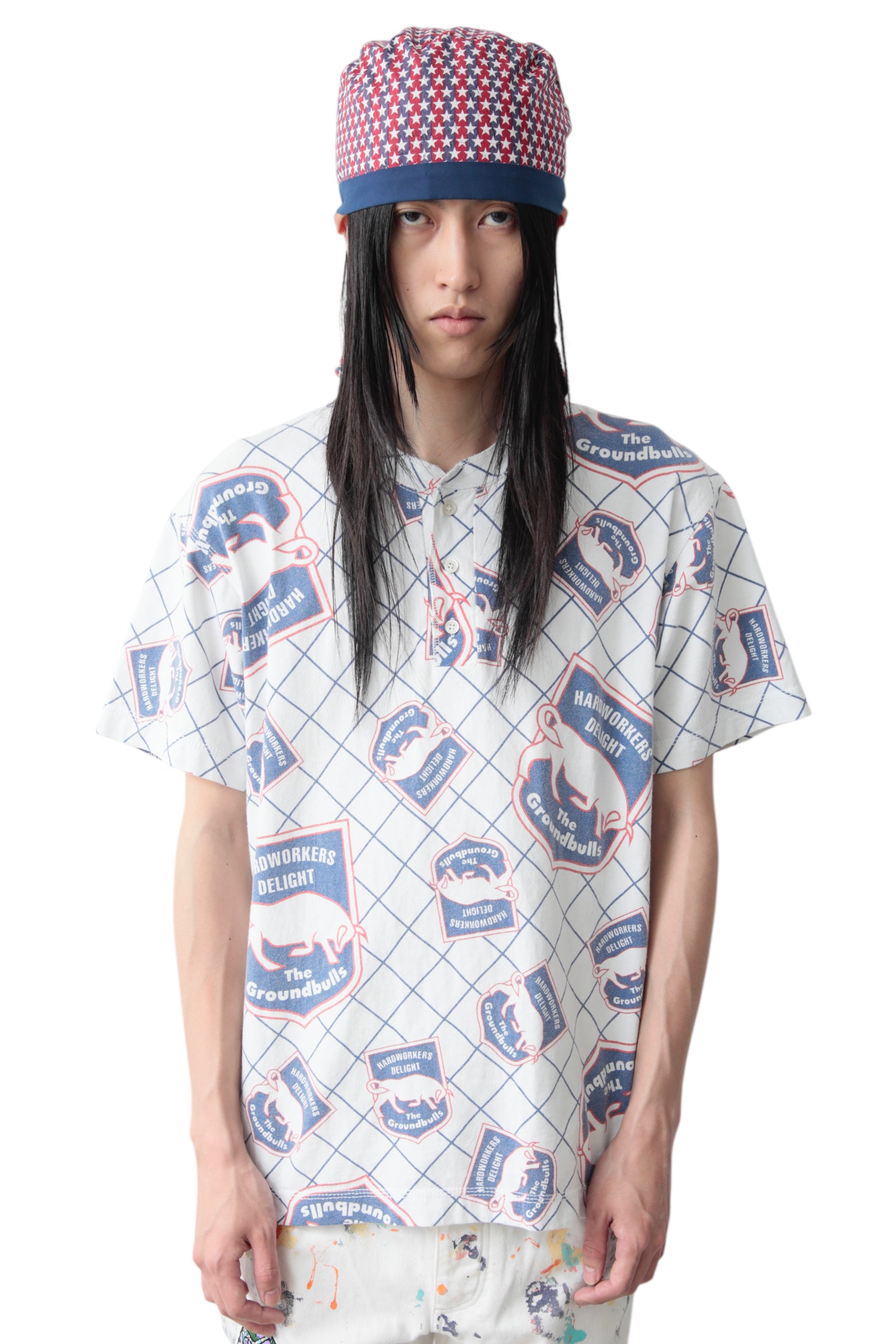 JUNYA WATANABE MAN GROUND BULLS HENLEY NECK T-SHIRT